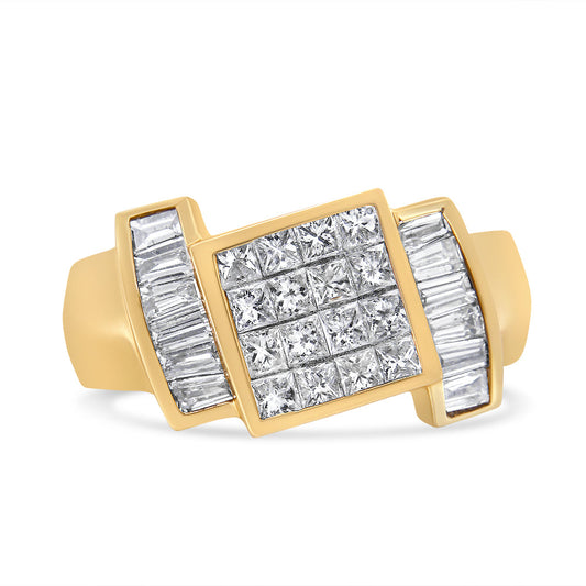 14K Yellow Gold 1 5/8 Cttw Invisible-Set Princess and Baguette Diamond Cocktail Band Ring-0