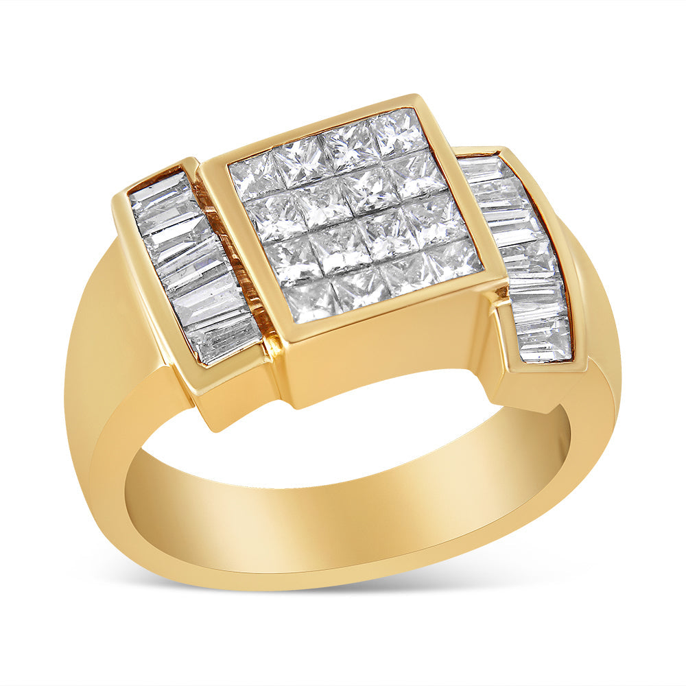 14K Yellow Gold 1 5/8 Cttw Invisible-Set Princess and Baguette Diamond Cocktail Band Ring-1