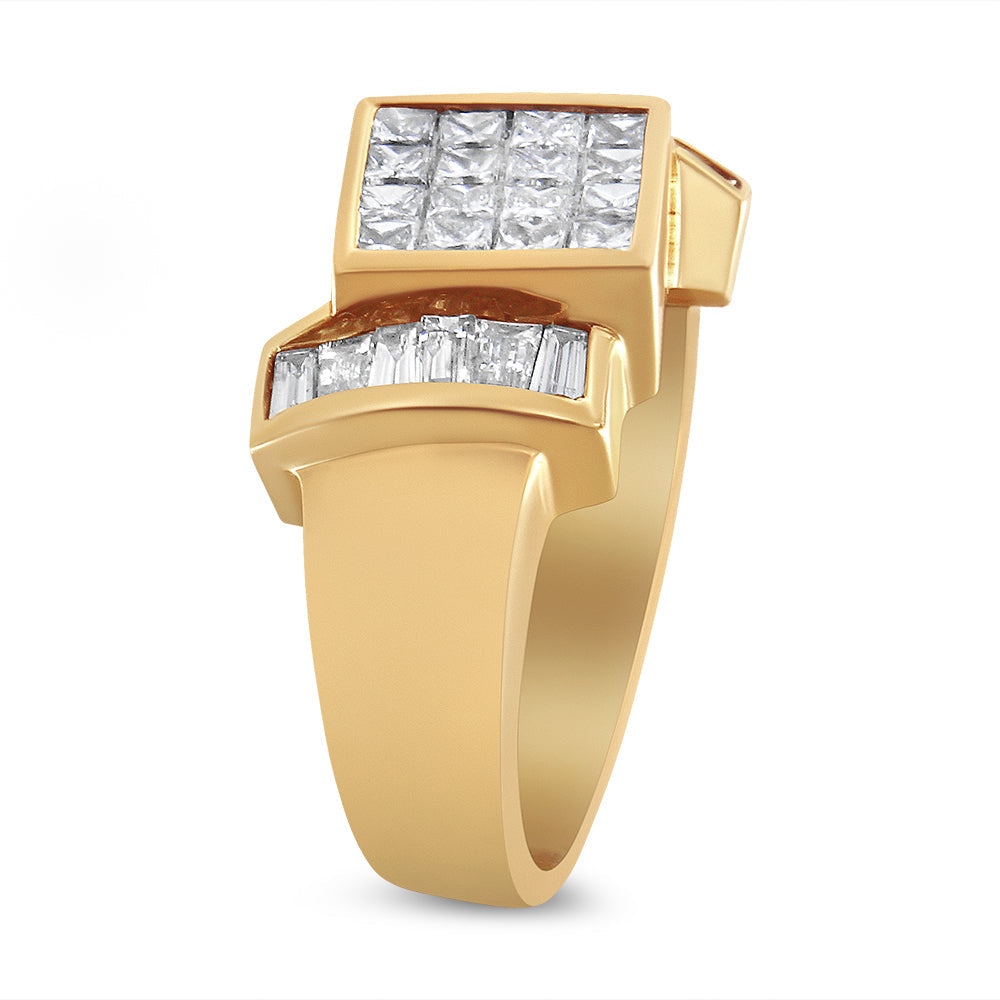 14K Yellow Gold 1 5/8 Cttw Invisible-Set Princess and Baguette Diamond Cocktail Band Ring-3