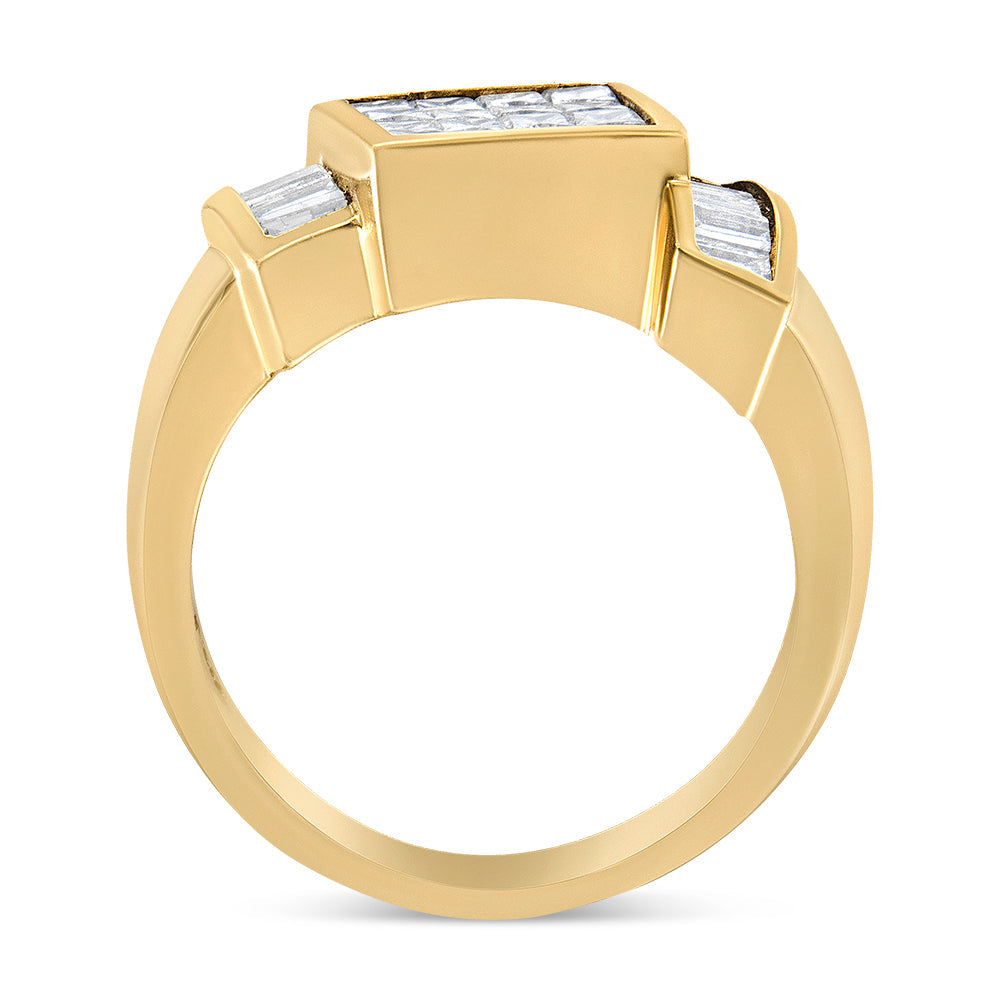 14K Yellow Gold 1 5/8 Cttw Invisible-Set Princess and Baguette Diamond Cocktail Band Ring-4