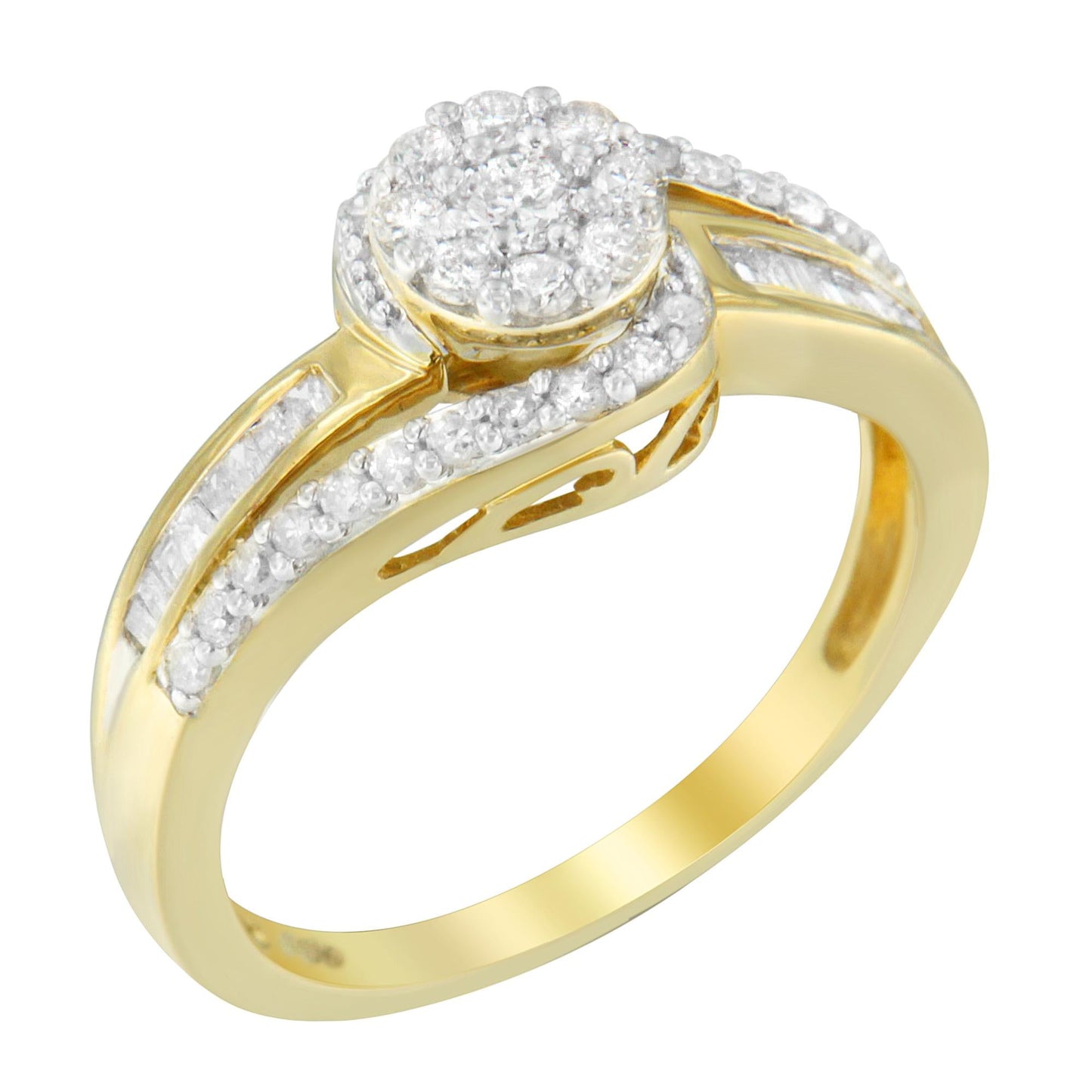 10K Yellow Gold Diamond Cluster Ring (1/2 Cttw, I-J Color, I2-I3 Clarity)-3