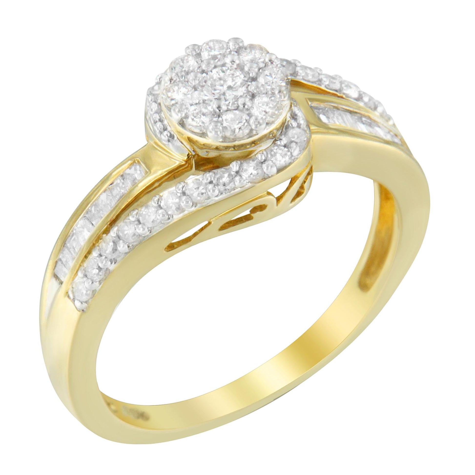10K Yellow Gold Diamond Cluster Ring (1/2 Cttw, I-J Color, I2-I3 Clarity)-3