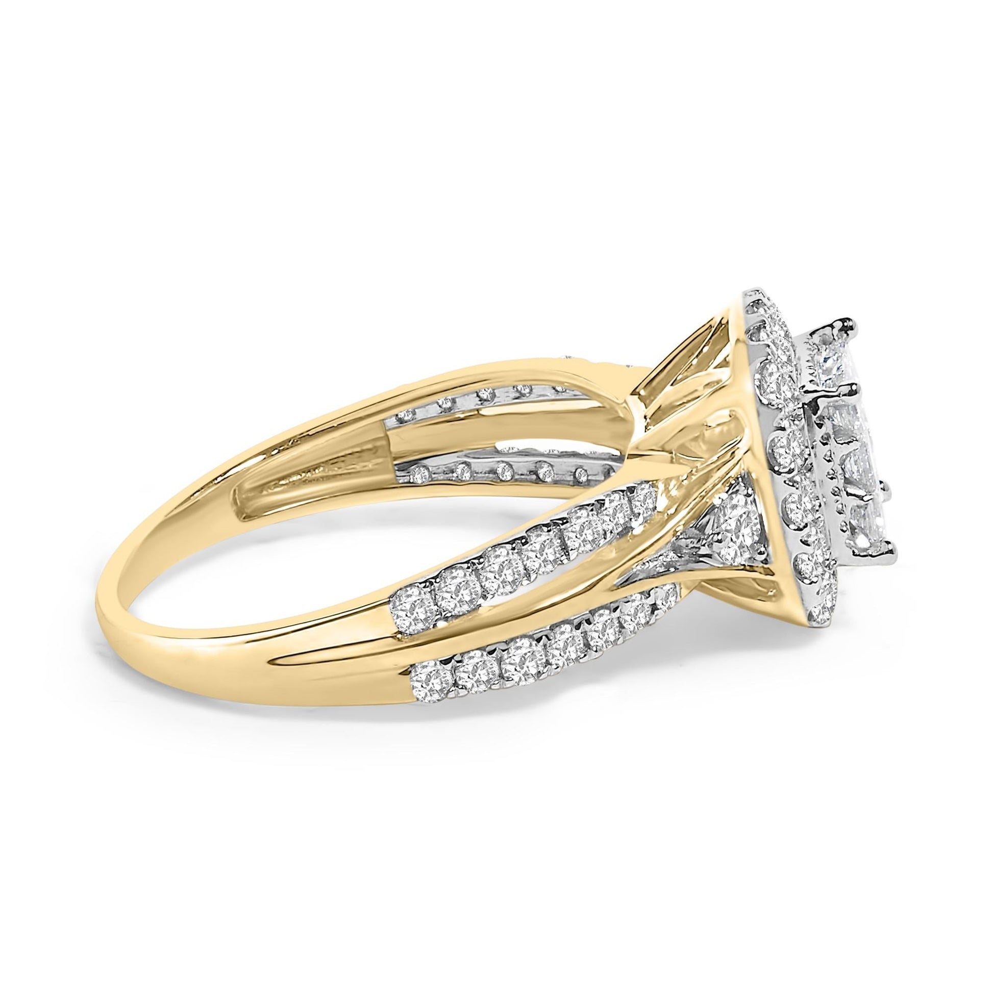 10K Yellow Gold 1.0 Cttw Diamond Composite Cushion-Shape Halo 3-Band-Look Engagement Ring (H-I Color, SI1-SI2 Clarity)-1