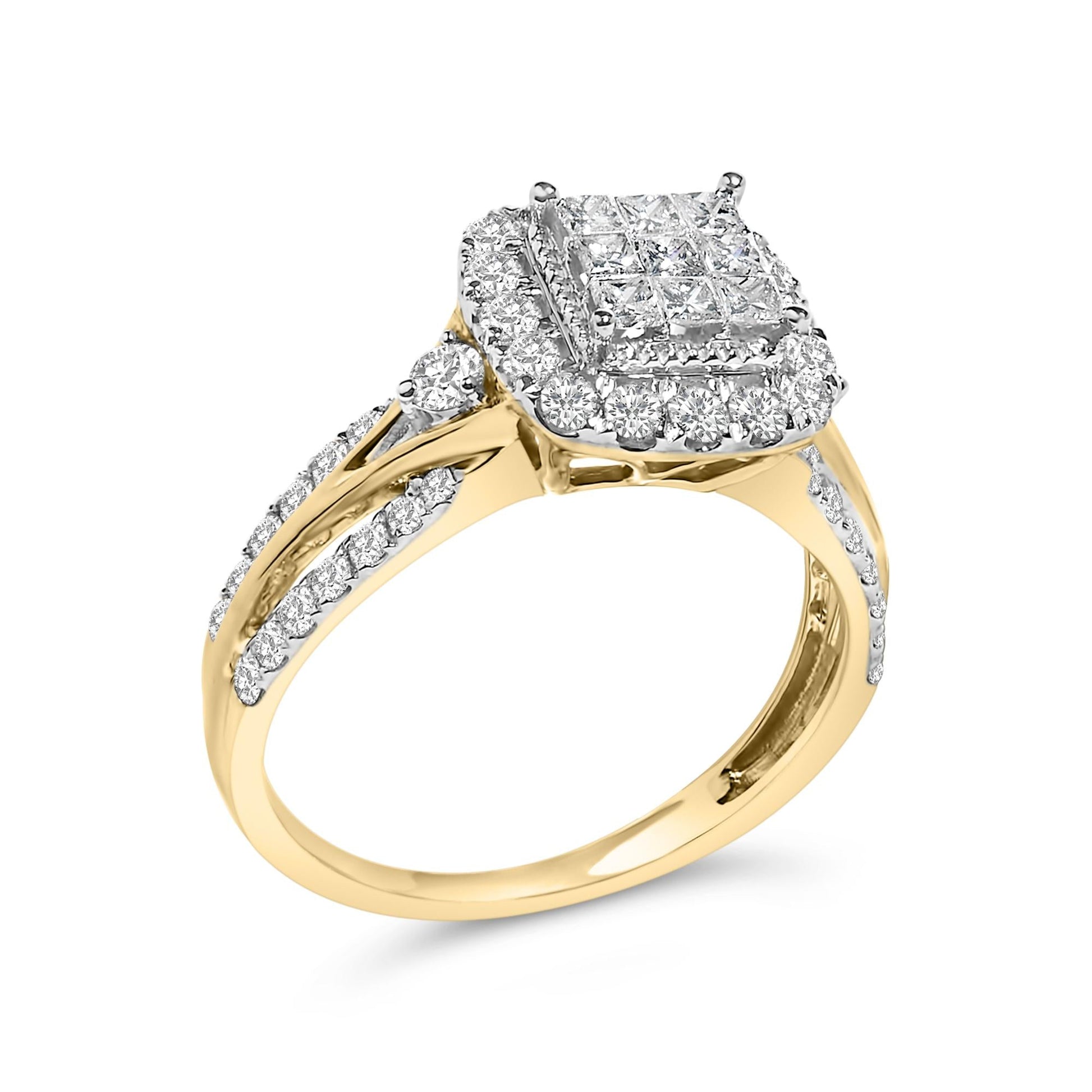 10K Yellow Gold 1.0 Cttw Diamond Composite Cushion-Shape Halo 3-Band-Look Engagement Ring (H-I Color, SI1-SI2 Clarity)-3