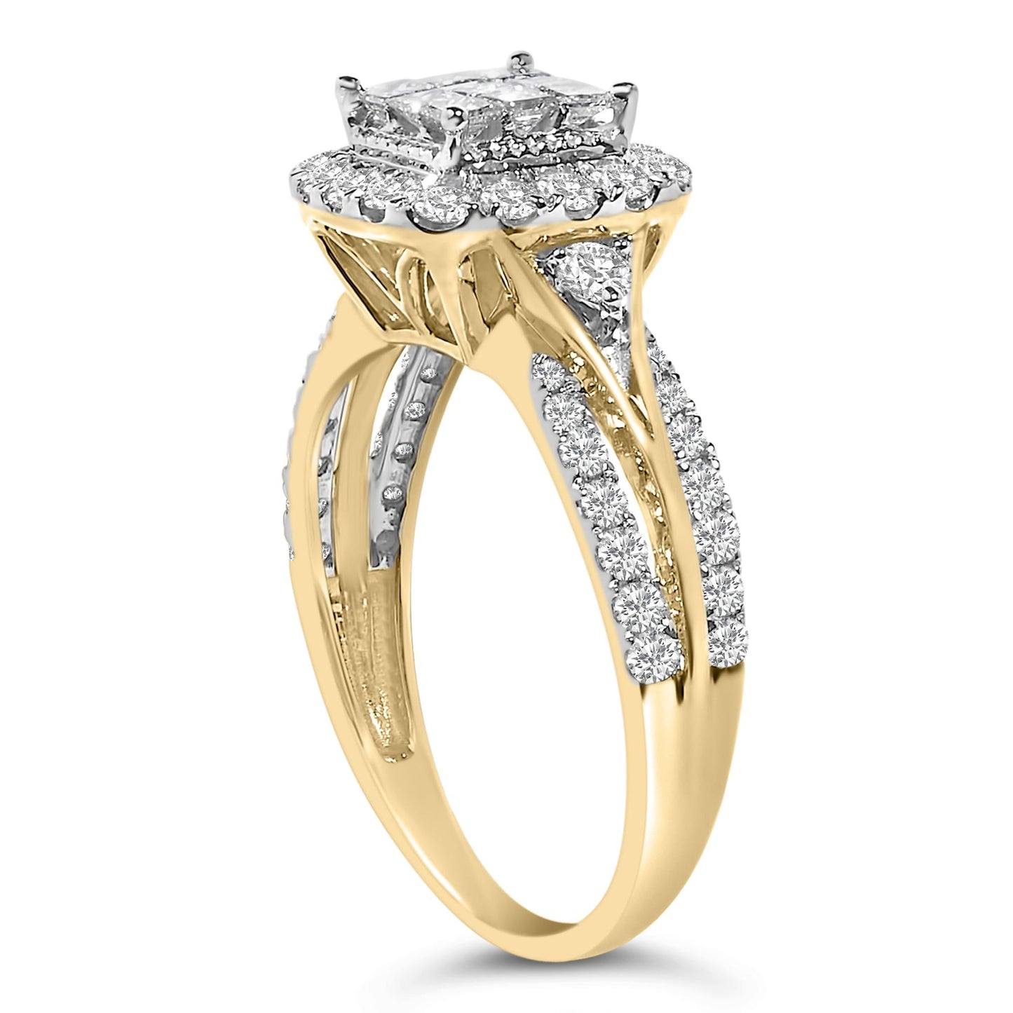 10K Yellow Gold 1.0 Cttw Diamond Composite Cushion-Shape Halo 3-Band-Look Engagement Ring (H-I Color, SI1-SI2 Clarity)-4