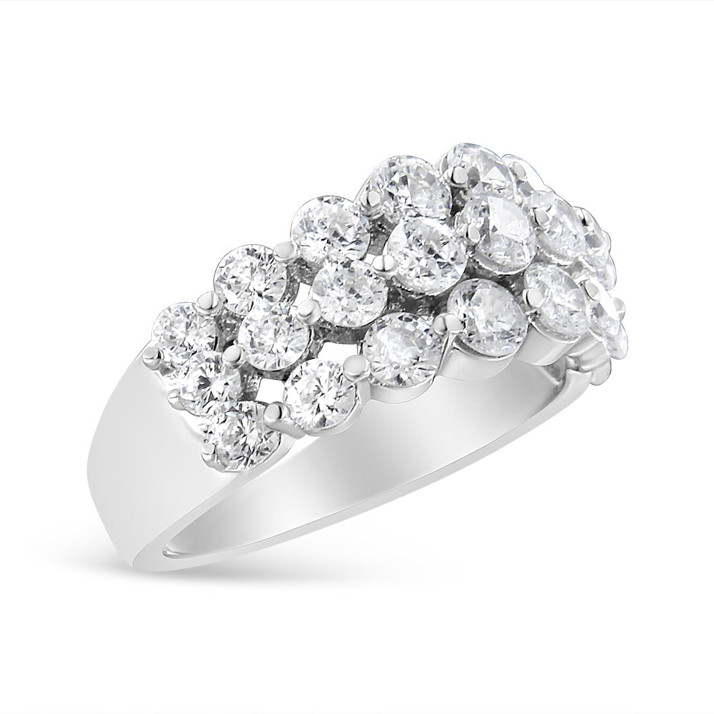 10K White Gold 2 1/2 Cttw Round Natural Diamond 3 Row Band Ring (I-J Color, I1-I2 Clarity)-3