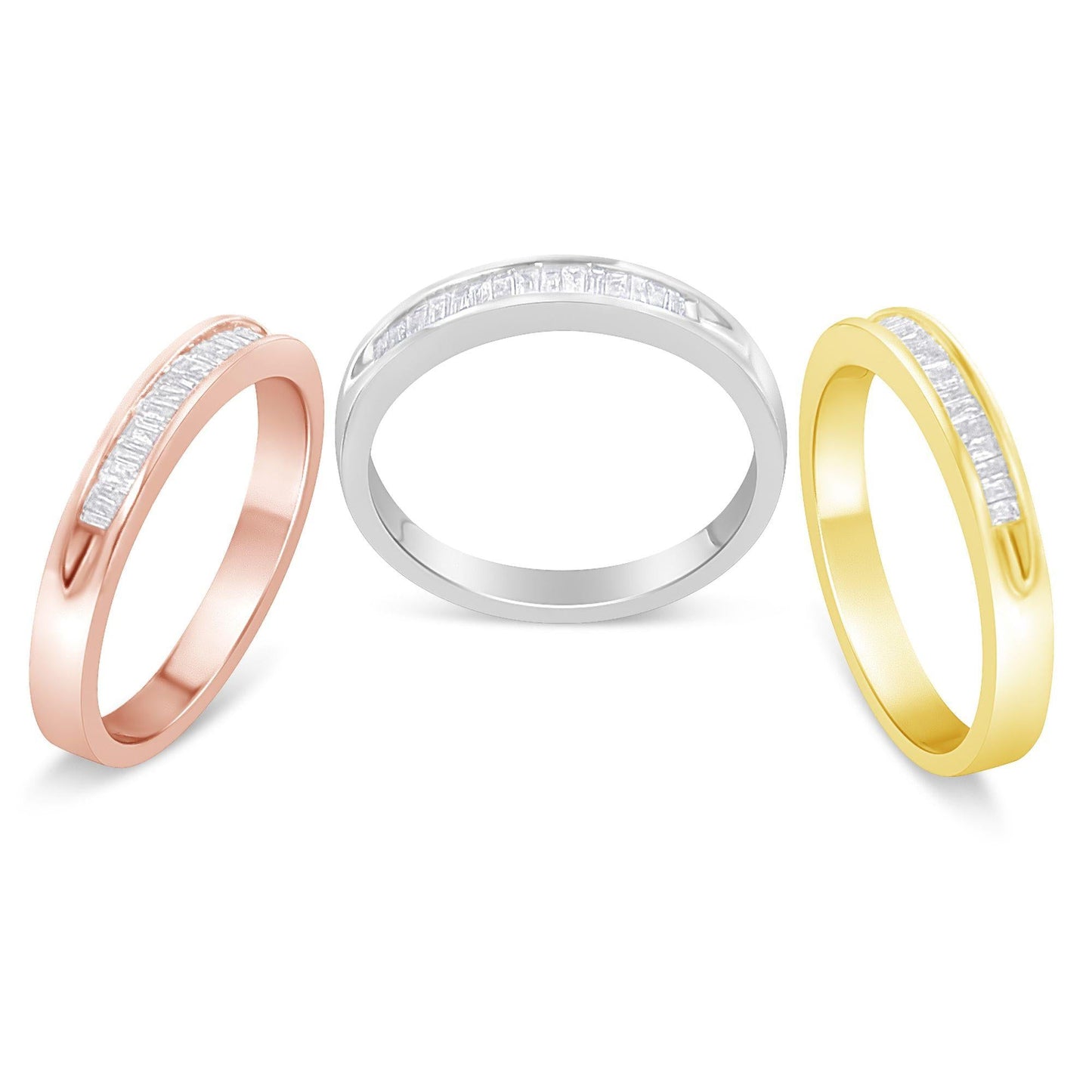 10K Yellow, White and Rose Gold over .925 Sterling Silver 5/8 Cttw Diamond Channel-Set Stackable Band Ring Set (H-I Color, I1-I2 Clarity)-4