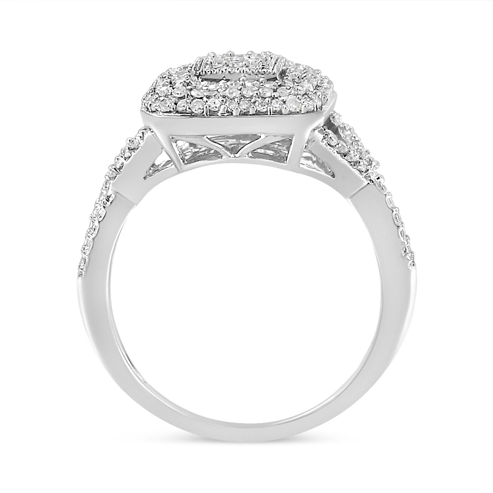 .925 Sterling Silver 1/2 Cttw Round-Cut Diamond Cluster Cushion Ring (I-J , I1-I2)-3