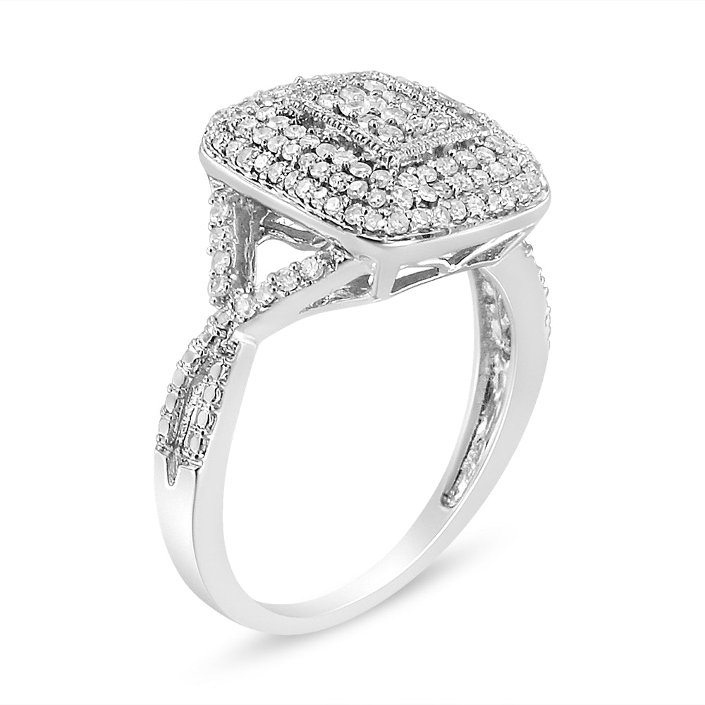 .925 Sterling Silver 1/2 Cttw Round-Cut Diamond Cluster Cushion Ring (I-J , I1-I2)-4