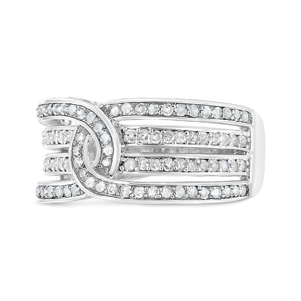 .925 Sterling Silver 1/2 Cttw Diamond Multi-Row Bypass Band Ring (I-J Color, I3 Clarity)-3