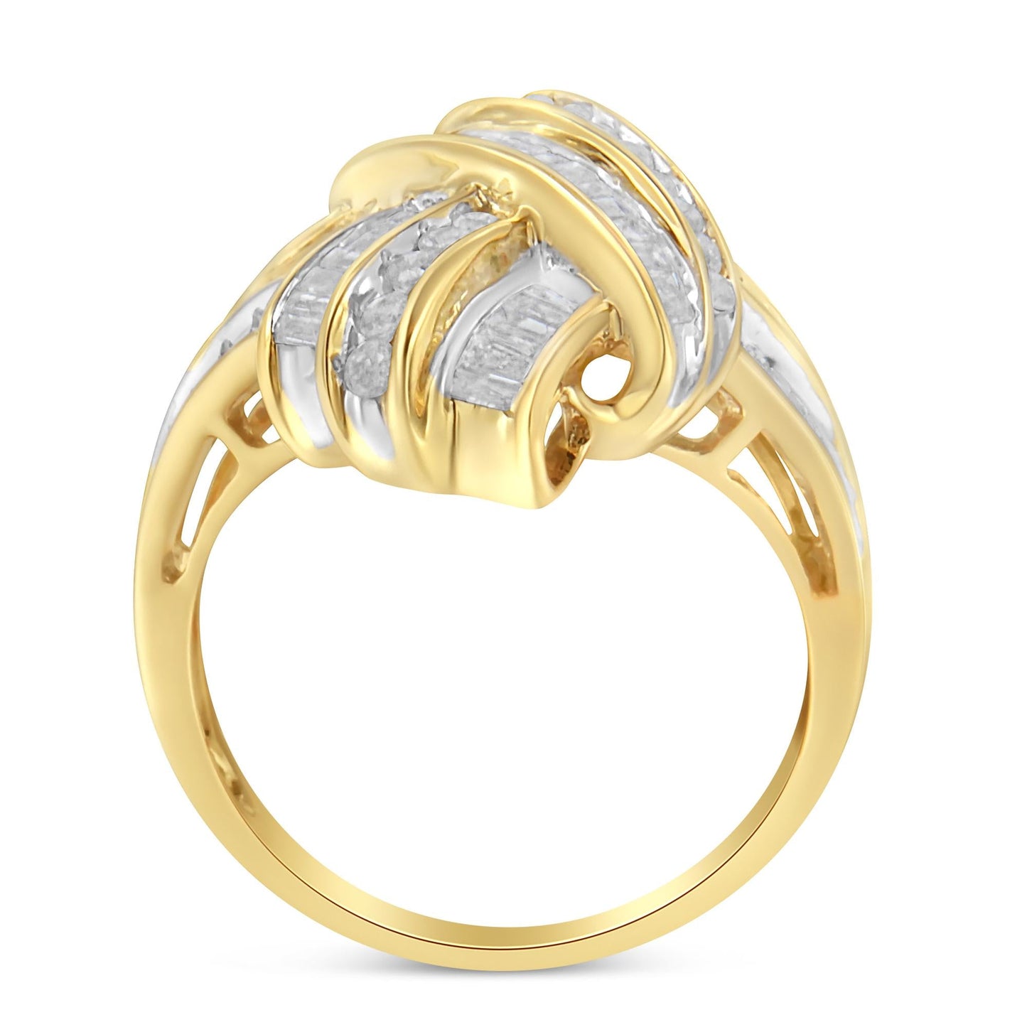 10K Yellow Gold Diamond Bypass Cocktail Ring (1 1/5 Cttw, I-J Color, I2-I3 Clarity)-1