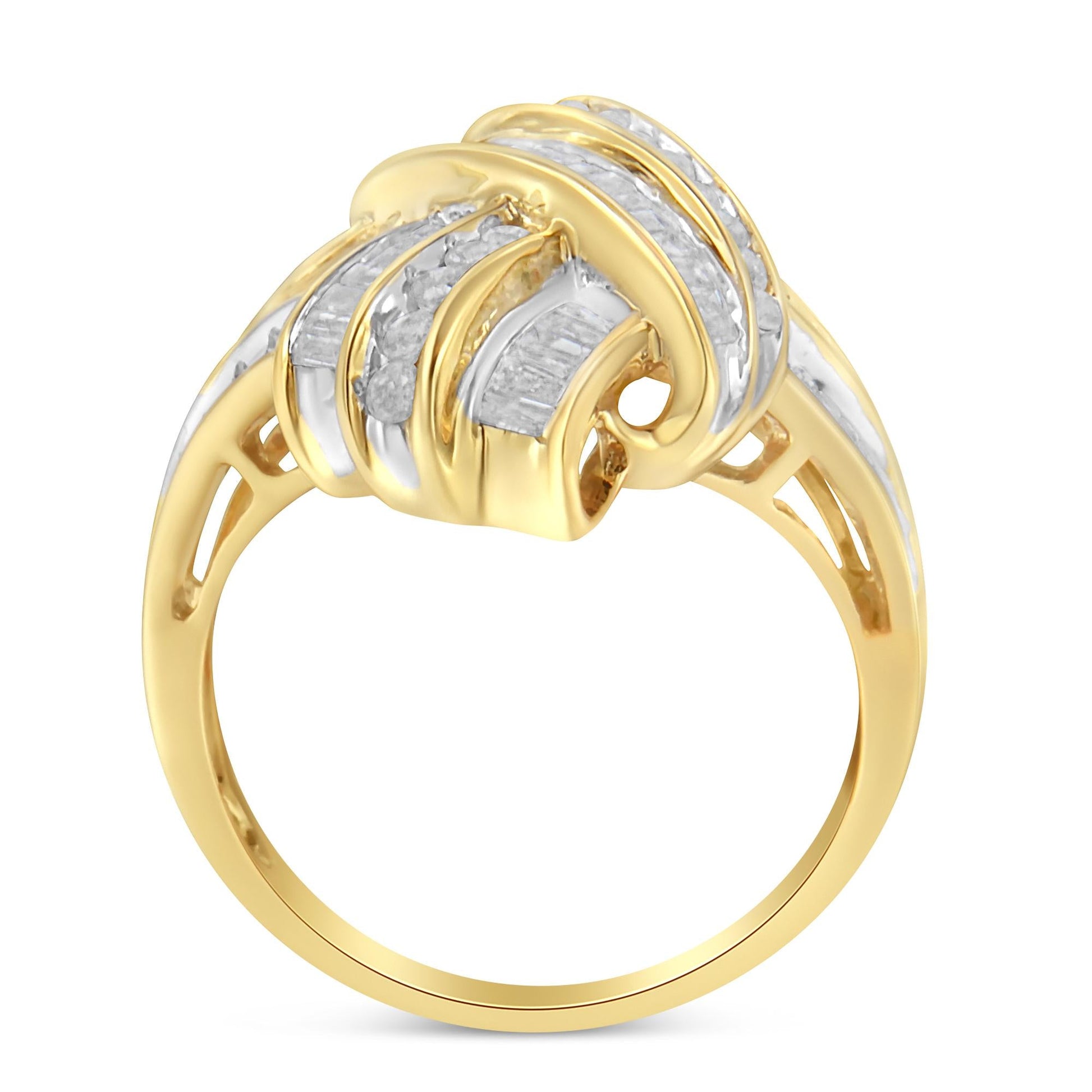 10K Yellow Gold Diamond Bypass Cocktail Ring (1 1/5 Cttw, I-J Color, I2-I3 Clarity)-1
