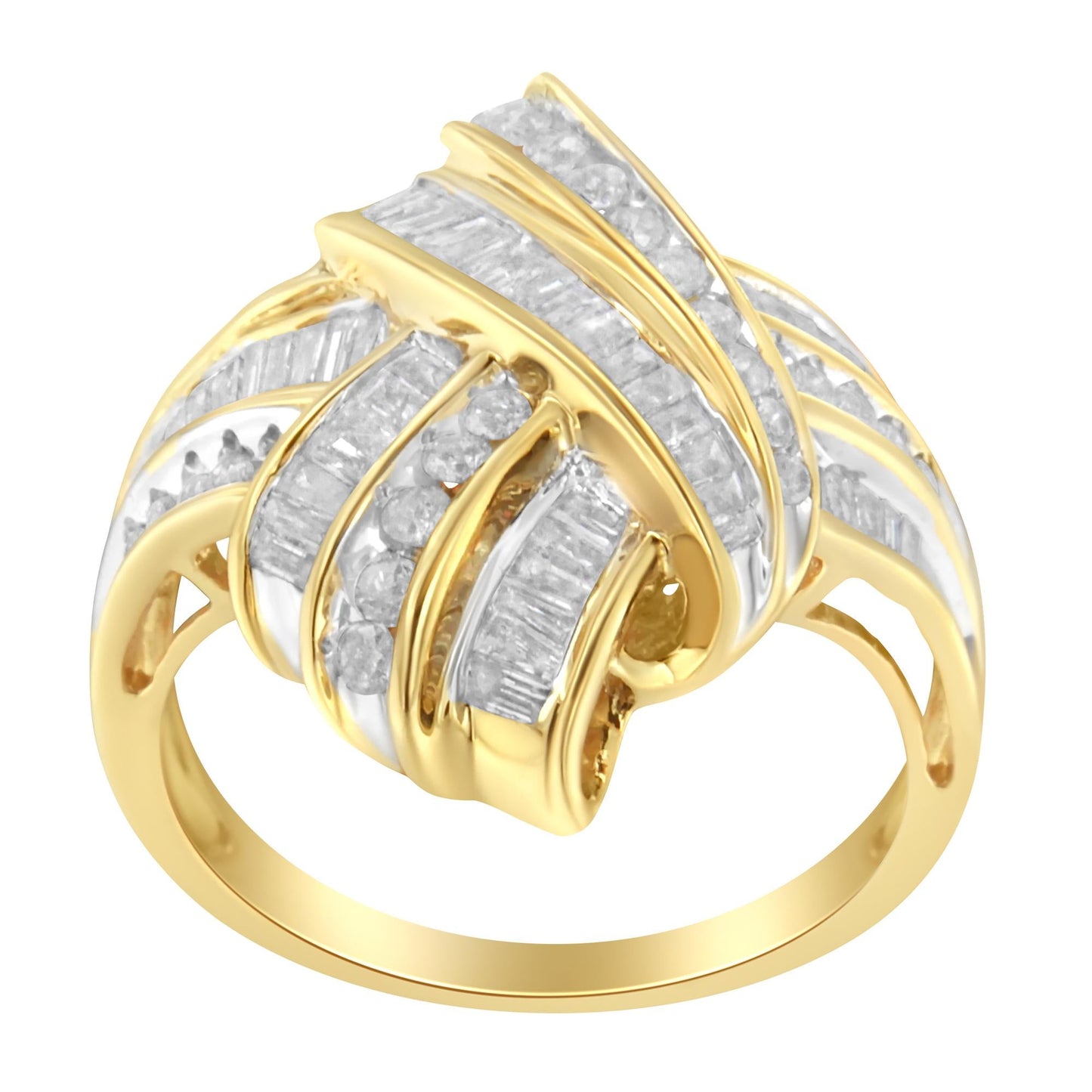 10K Yellow Gold Diamond Bypass Cocktail Ring (1 1/5 Cttw, I-J Color, I2-I3 Clarity)-4