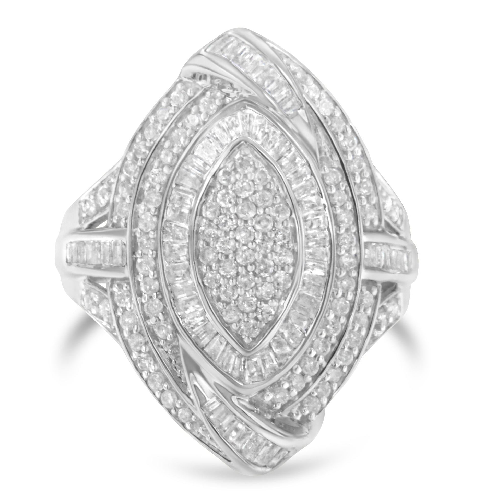 .925 Sterling Silver & 1-1/8 Cttw Diamond Marquise Shaped Cluster Triple Halo Knot Cocktail Fashion Ring (I-J Color, I2-I3 Clarity)-3