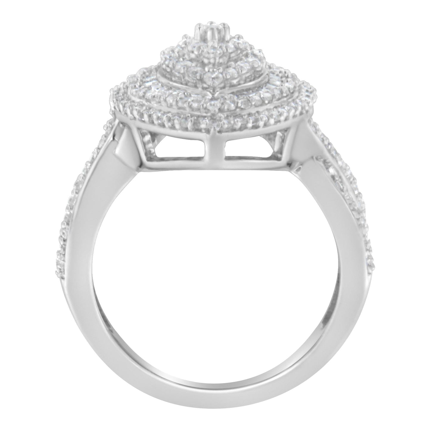 .925 Sterling Silver 1.0 Cttw Round & Baguette-Cut Diamond Marquise-Shaped Cluster Triple Stepped Halo Cocktail Fashion Ring (I-J Color, I2-I3 Clarity)-3