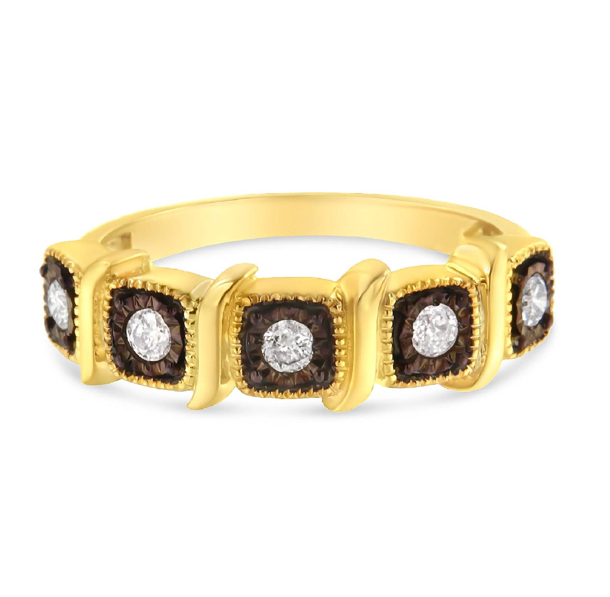10K Yellow Gold Flashed .925 Sterling Silver Miracle-Set Diamond 5-Stone Ring Band (1/4 Cttw, J-K Color, I2-I3 Clarity)-3