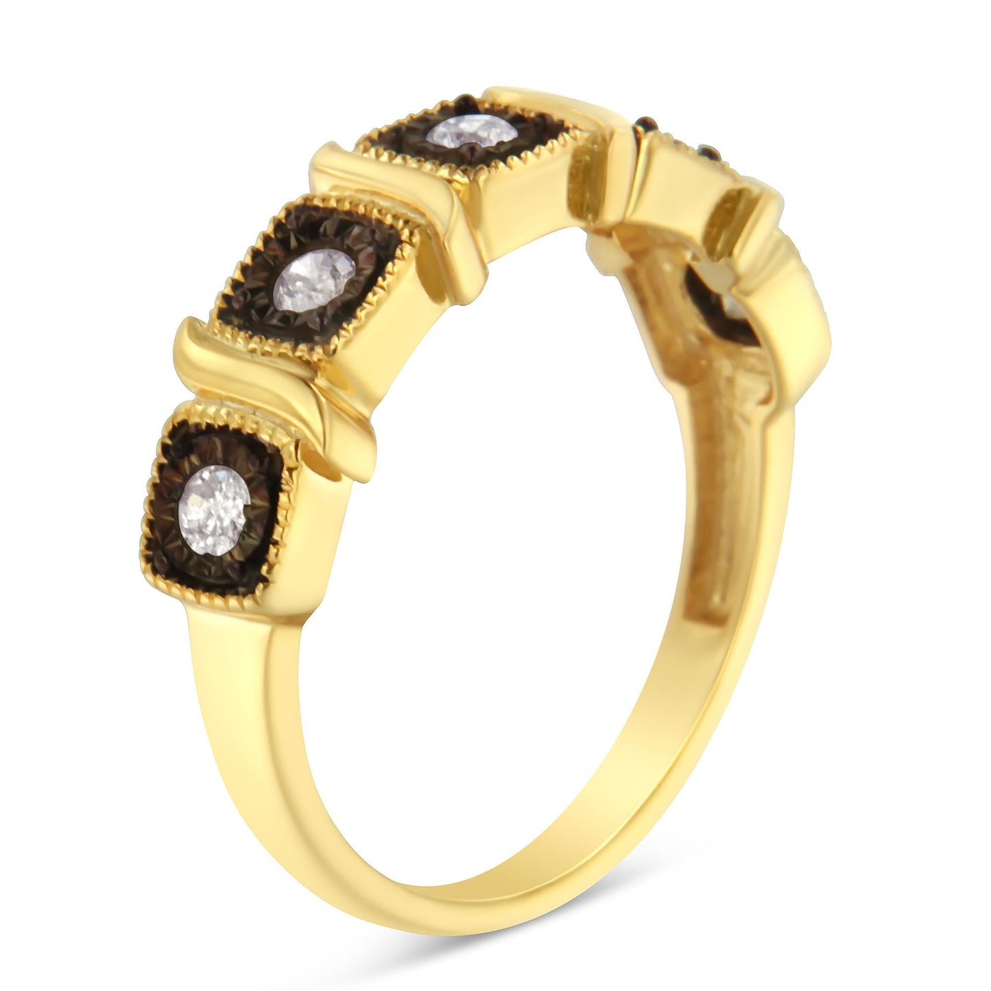 10K Yellow Gold Flashed .925 Sterling Silver Miracle-Set Diamond 5-Stone Ring Band (1/4 Cttw, J-K Color, I2-I3 Clarity)-4