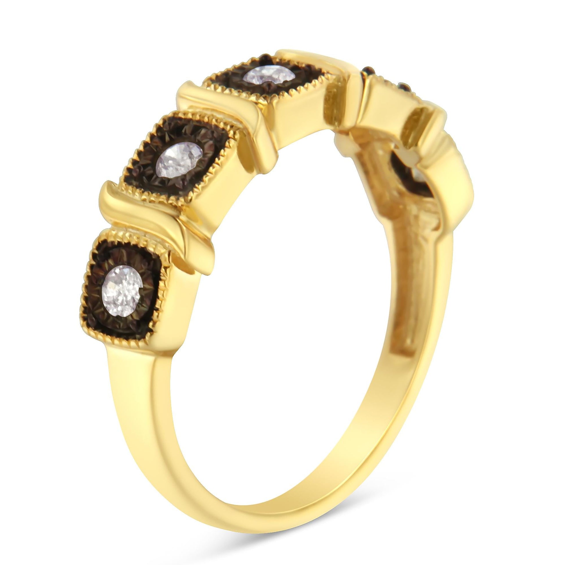 10K Yellow Gold Flashed .925 Sterling Silver Miracle-Set Diamond 5-Stone Ring Band (1/4 Cttw, J-K Color, I2-I3 Clarity)-4