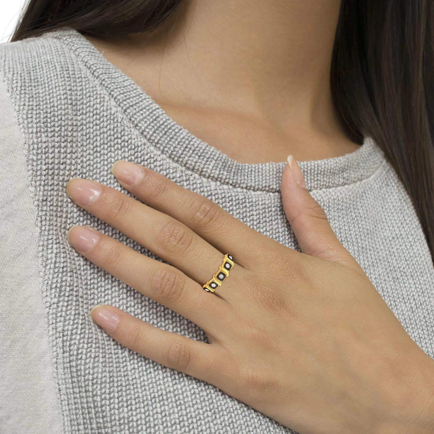 10K Yellow Gold Flashed .925 Sterling Silver Miracle-Set Diamond 5-Stone Ring Band (1/4 Cttw, J-K Color, I2-I3 Clarity)-2