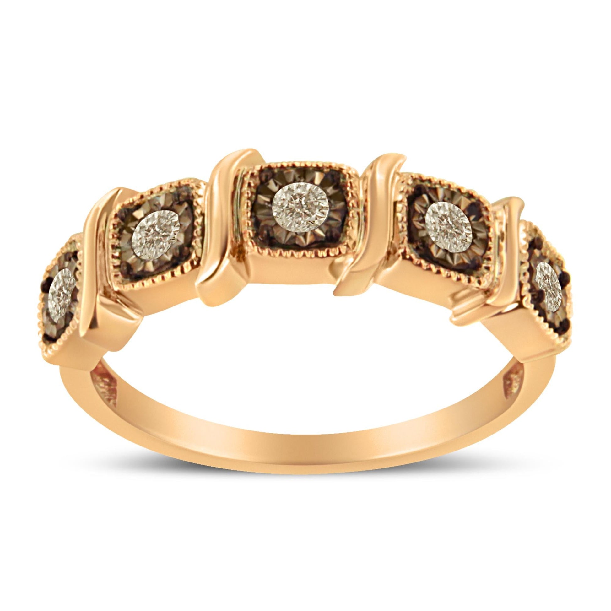 10K Rose Gold Flashed .925 Sterling Silver Miracle-Set 1/4 Cttw Diamond 5-Stone Band Ring  (J-K Color, I1-I2 Clarity)-0