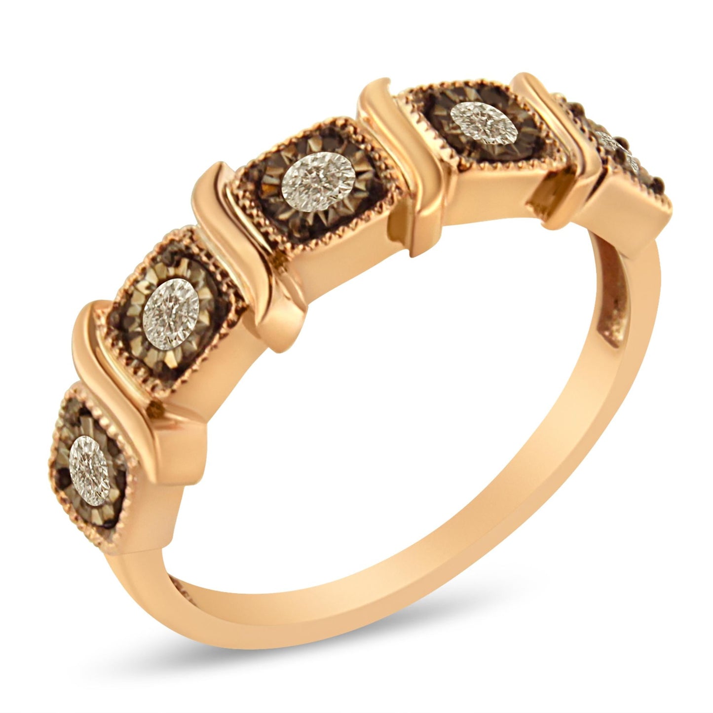 10K Rose Gold Flashed .925 Sterling Silver Miracle-Set 1/4 Cttw Diamond 5-Stone Band Ring  (J-K Color, I1-I2 Clarity)-1