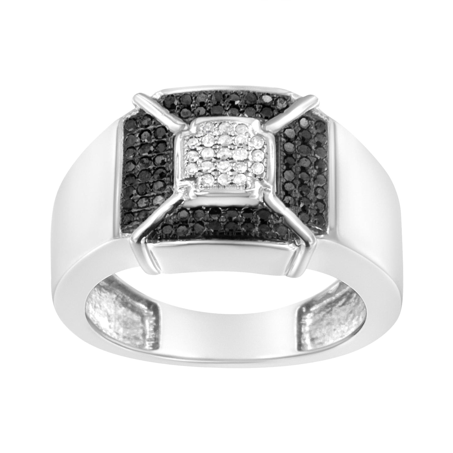 .925 Sterling Silver 3/8 Cttw Composite Enhanced Black and White Diamond Men's Band Ring (H-I, I2-I3)-3