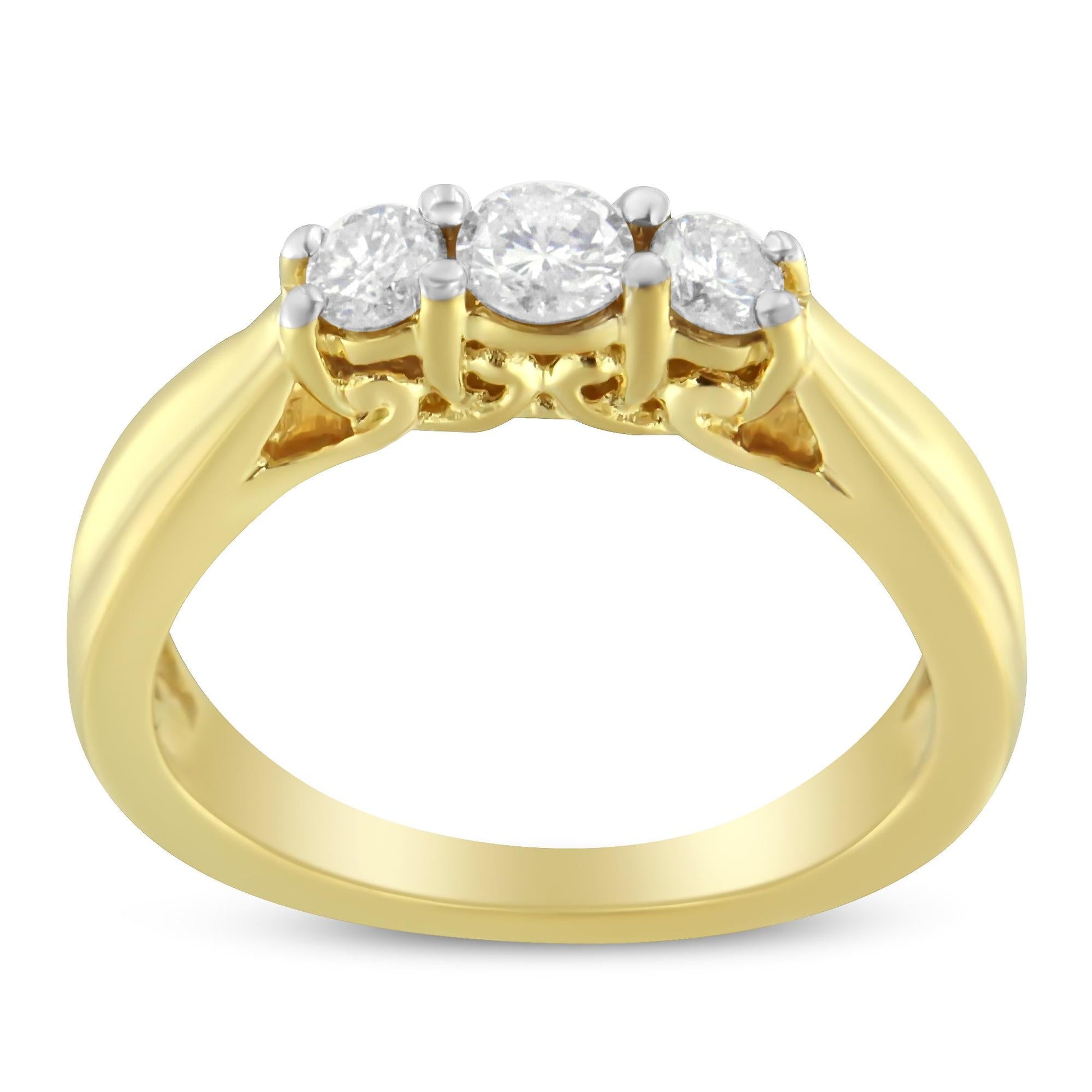 10K Yellow Gold Three-stone Diamond Ring (0.50 cttw, J-K Color, I2-I3 Clarity)-4
