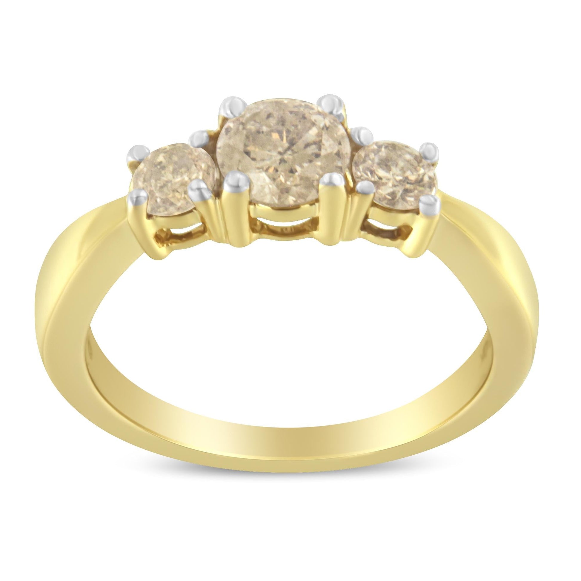 10K Yellow Gold Three Stone Diamond Band Ring (1.00 cttw, J-K Color, I2-I3 Clarity)-3