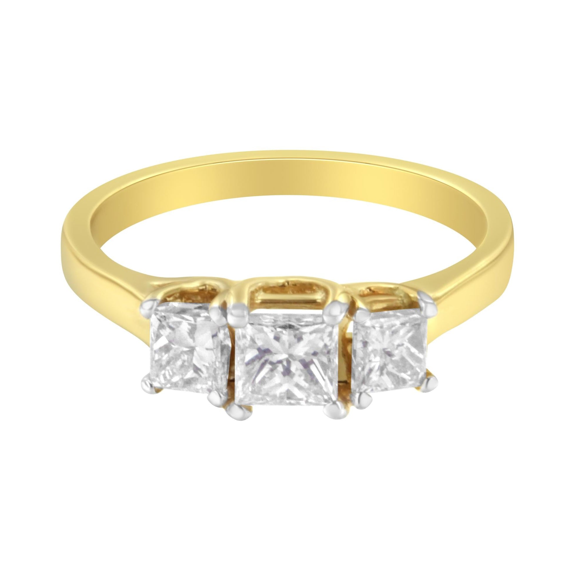 10K Yellow Gold Princess-Cut Diamond Three Stone Band Ring (1 Cttw, J-K Color, I1-I2 Clarity)-3