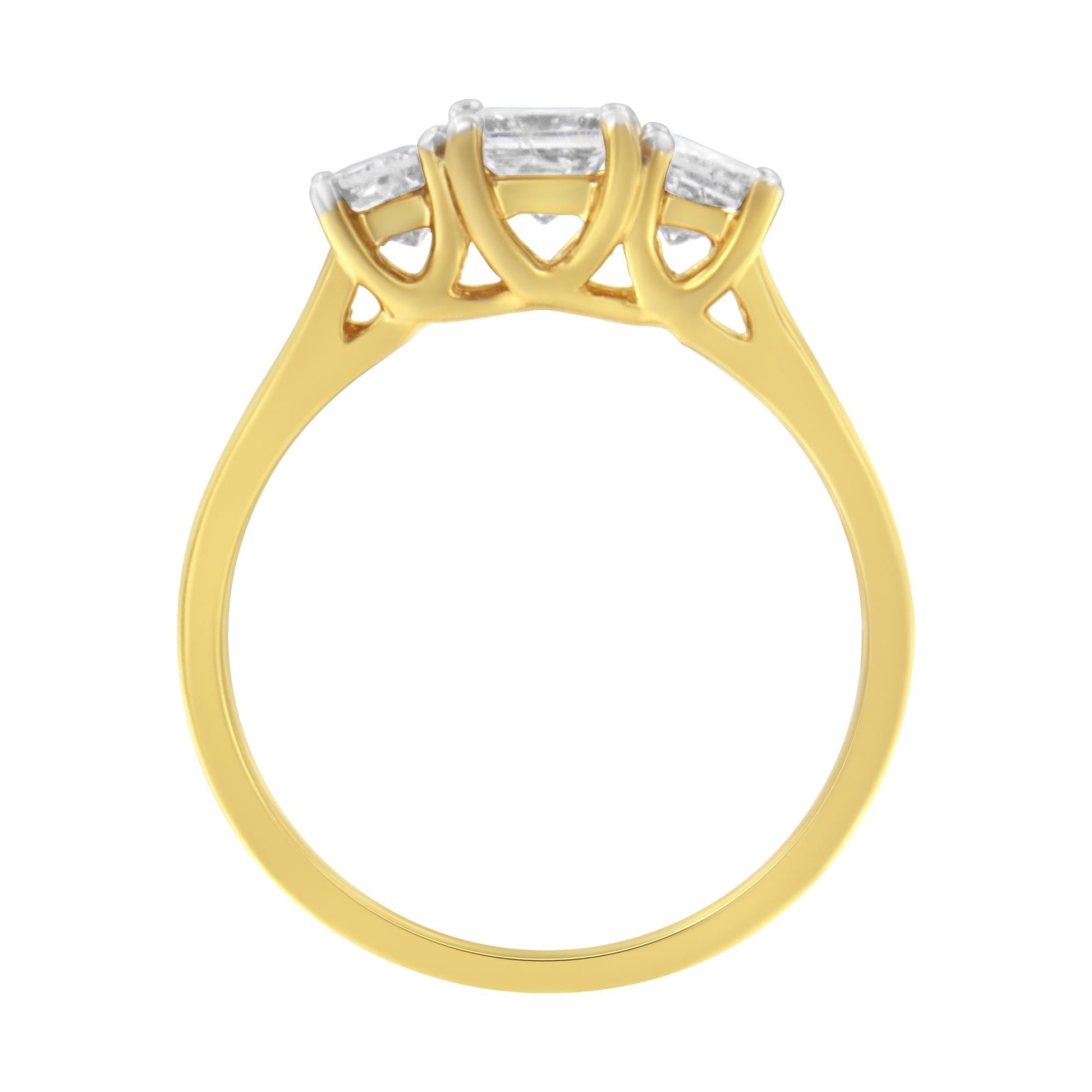 10K Yellow Gold Princess-Cut Diamond Three Stone Band Ring (1 Cttw, J-K Color, I1-I2 Clarity)-4