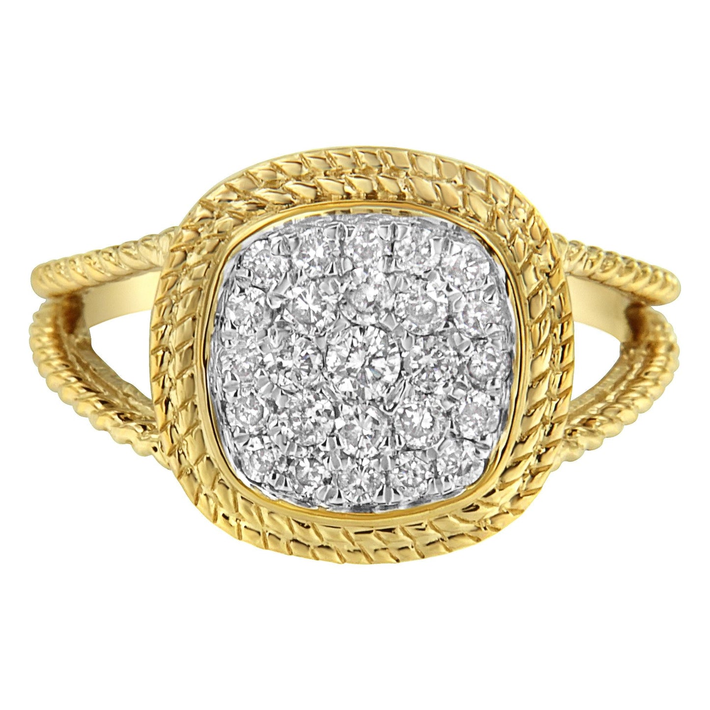 10K Yellow Gold Plated .925 Sterling Silver 1/2 Cttw Diamond Square Cushion Cluster Split Shank Cocktail Ring (J-K Color, I2-I3 Clarity)-4