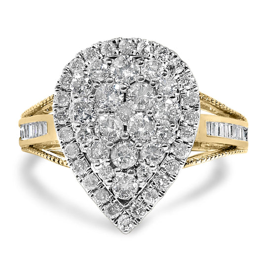 10K Yellow Gold Plated .925 Sterling Silver 1 1/2 Cttw Round-Cut Diamond Cocktail Ring (I-J Color, I1-I2 Clarity)-0