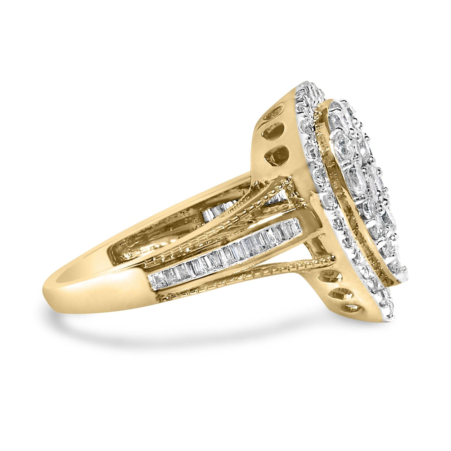 10K Yellow Gold Plated .925 Sterling Silver 1 1/2 Cttw Round-Cut Diamond Cocktail Ring (I-J Color, I1-I2 Clarity)-1