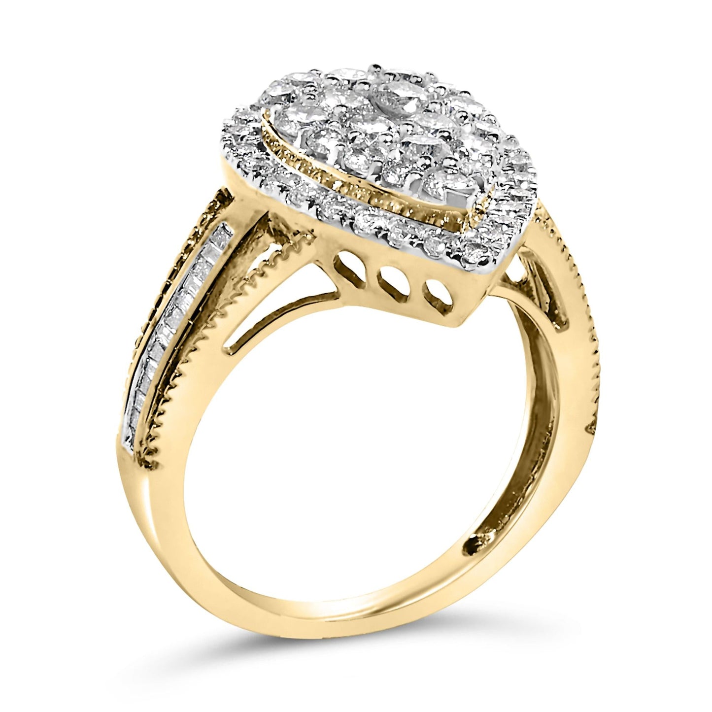 10K Yellow Gold Plated .925 Sterling Silver 1 1/2 Cttw Round-Cut Diamond Cocktail Ring (I-J Color, I1-I2 Clarity)-3