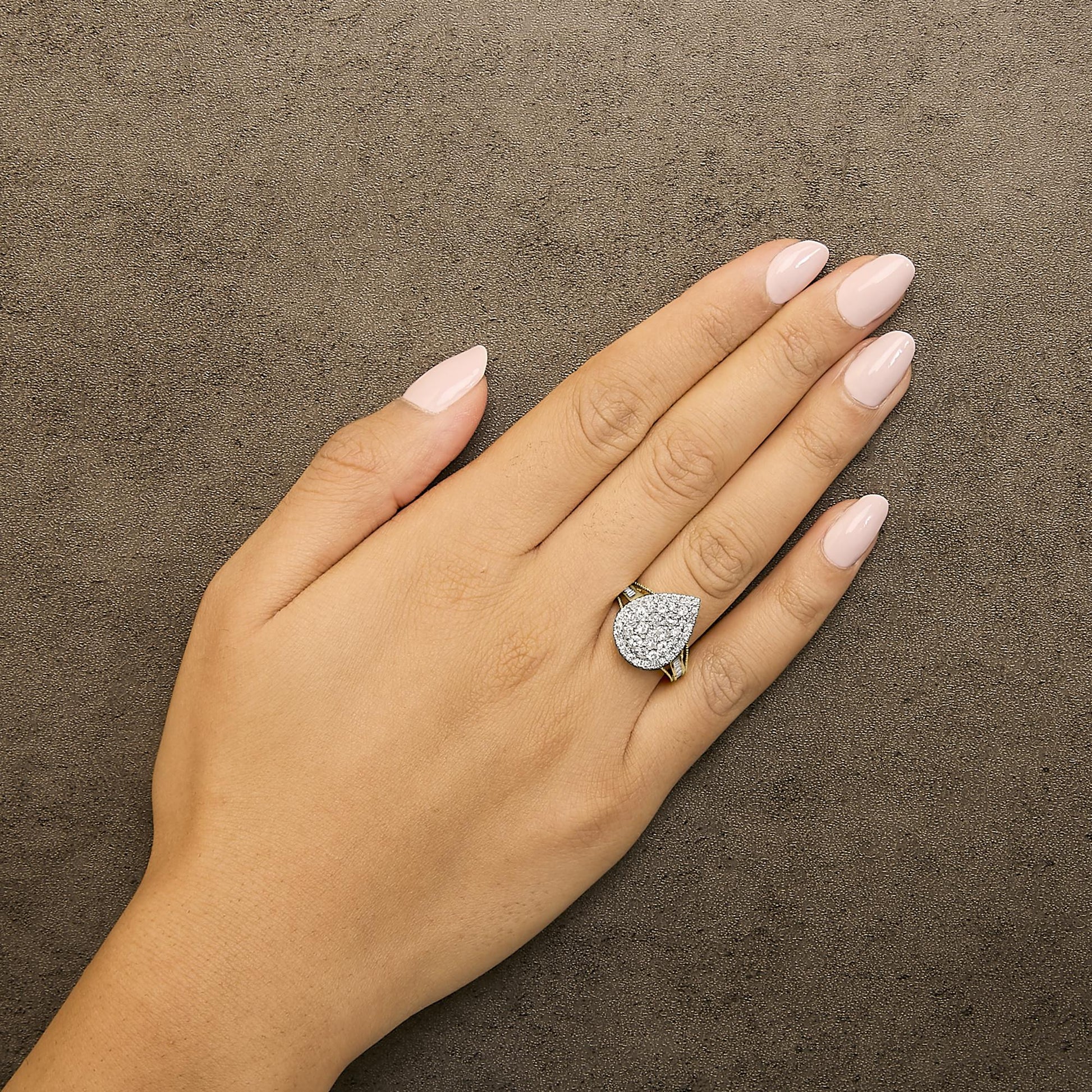 10K Yellow Gold Plated .925 Sterling Silver 1 1/2 Cttw Round-Cut Diamond Cocktail Ring (I-J Color, I1-I2 Clarity)-2