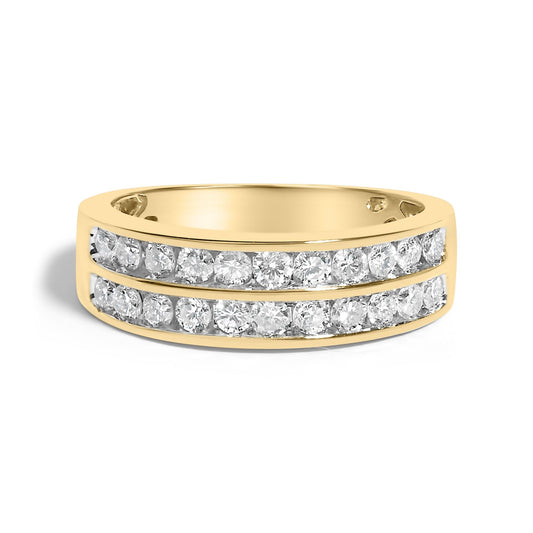10K Yellow Gold Two-Row Diamond Band Ring (1 Cttw, J-K Color, I1-I2 Clarity)-0