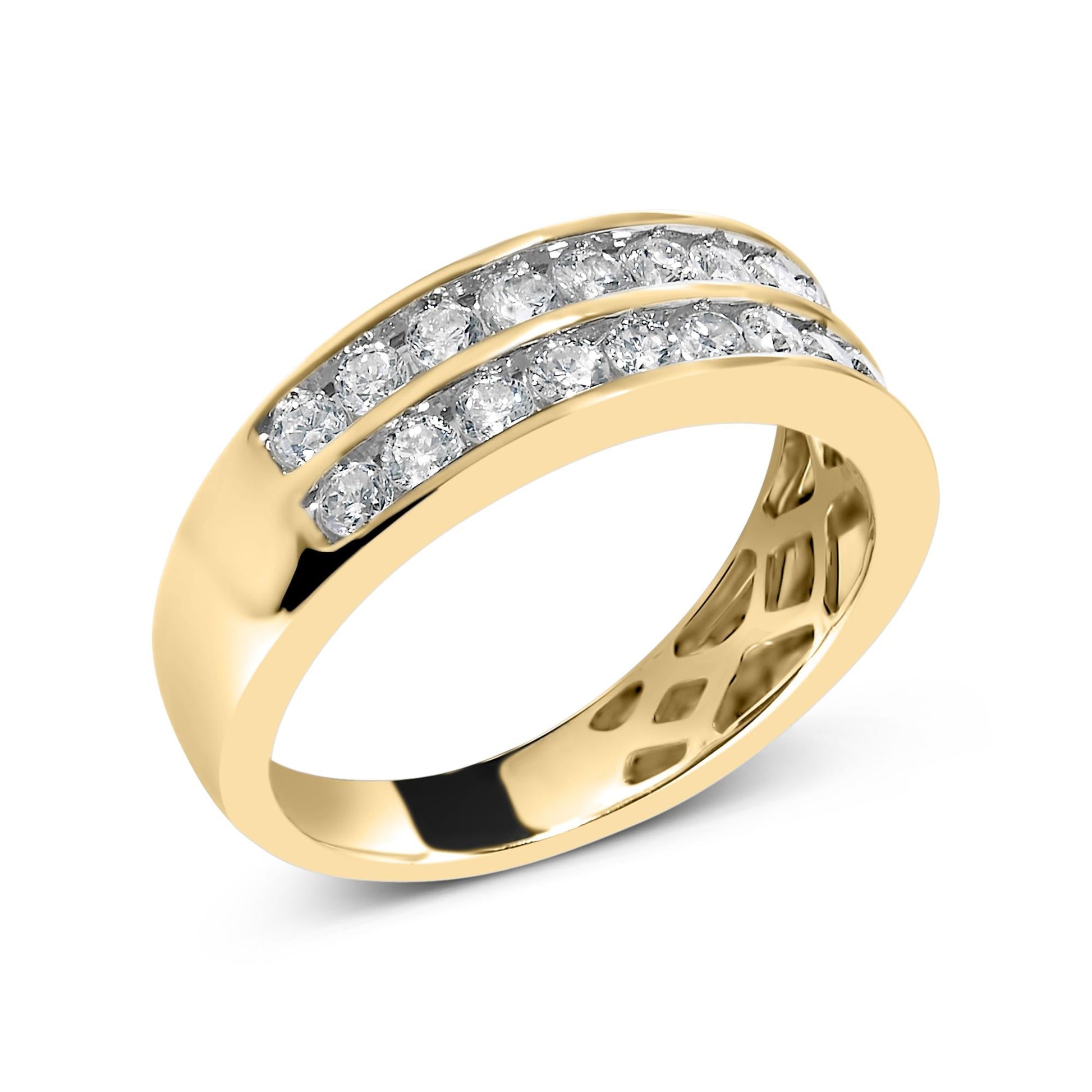 10K Yellow Gold Two-Row Diamond Band Ring (1 Cttw, J-K Color, I1-I2 Clarity)-3