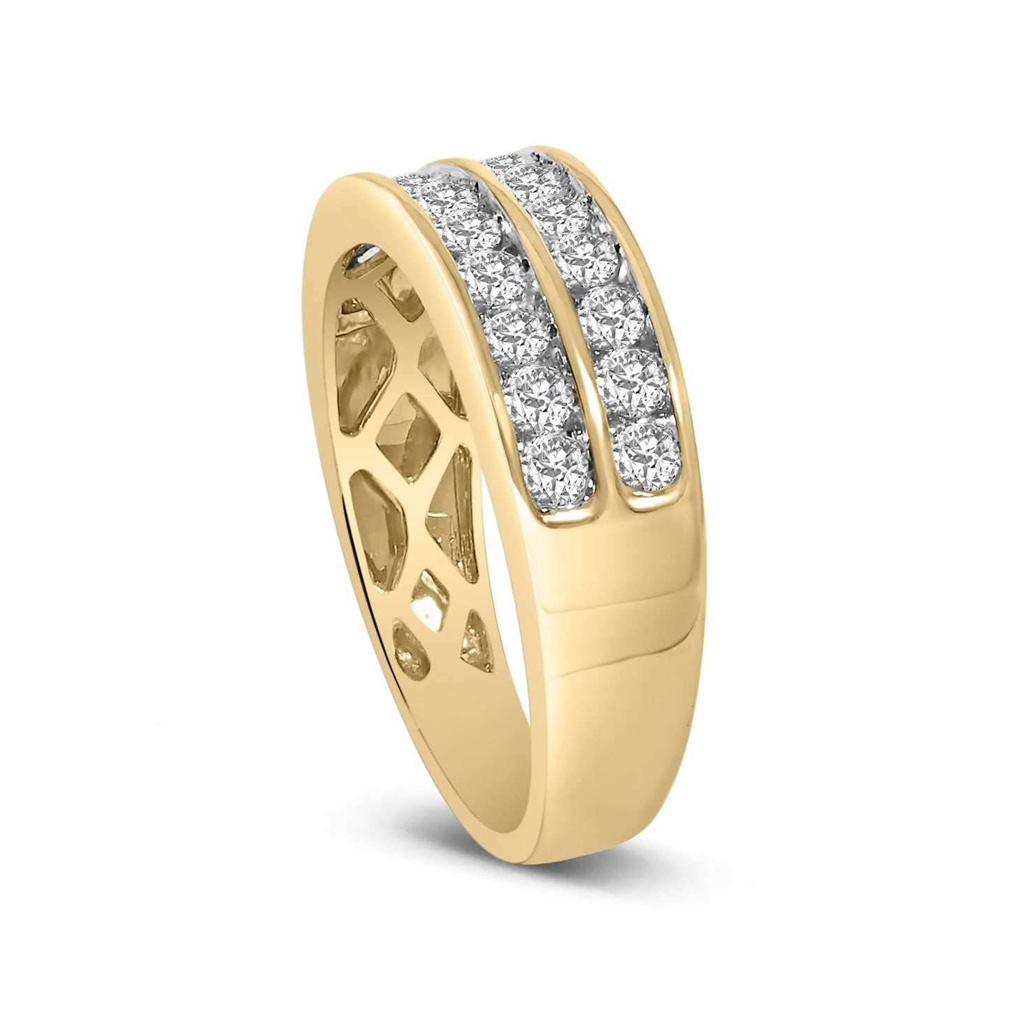 10K Yellow Gold Two-Row Diamond Band Ring (1 Cttw, J-K Color, I1-I2 Clarity)-4