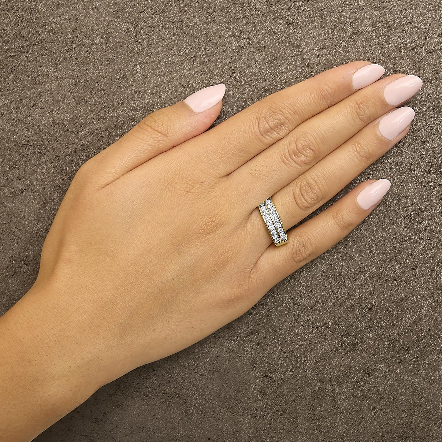 10K Yellow Gold Two-Row Diamond Band Ring (1 Cttw, J-K Color, I1-I2 Clarity)-2