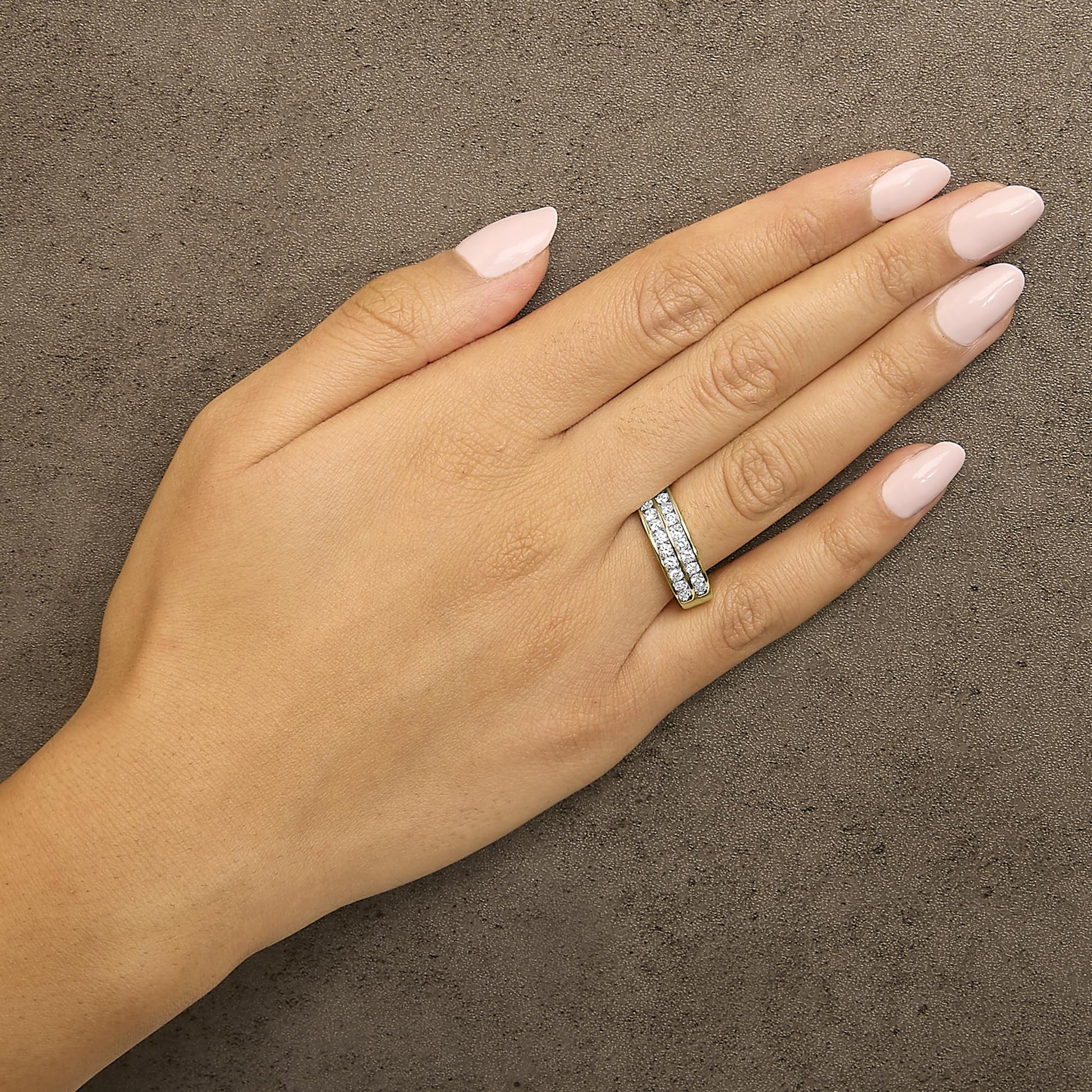 10K Yellow Gold Two-Row Diamond Band Ring (1 Cttw, J-K Color, I1-I2 Clarity)-2