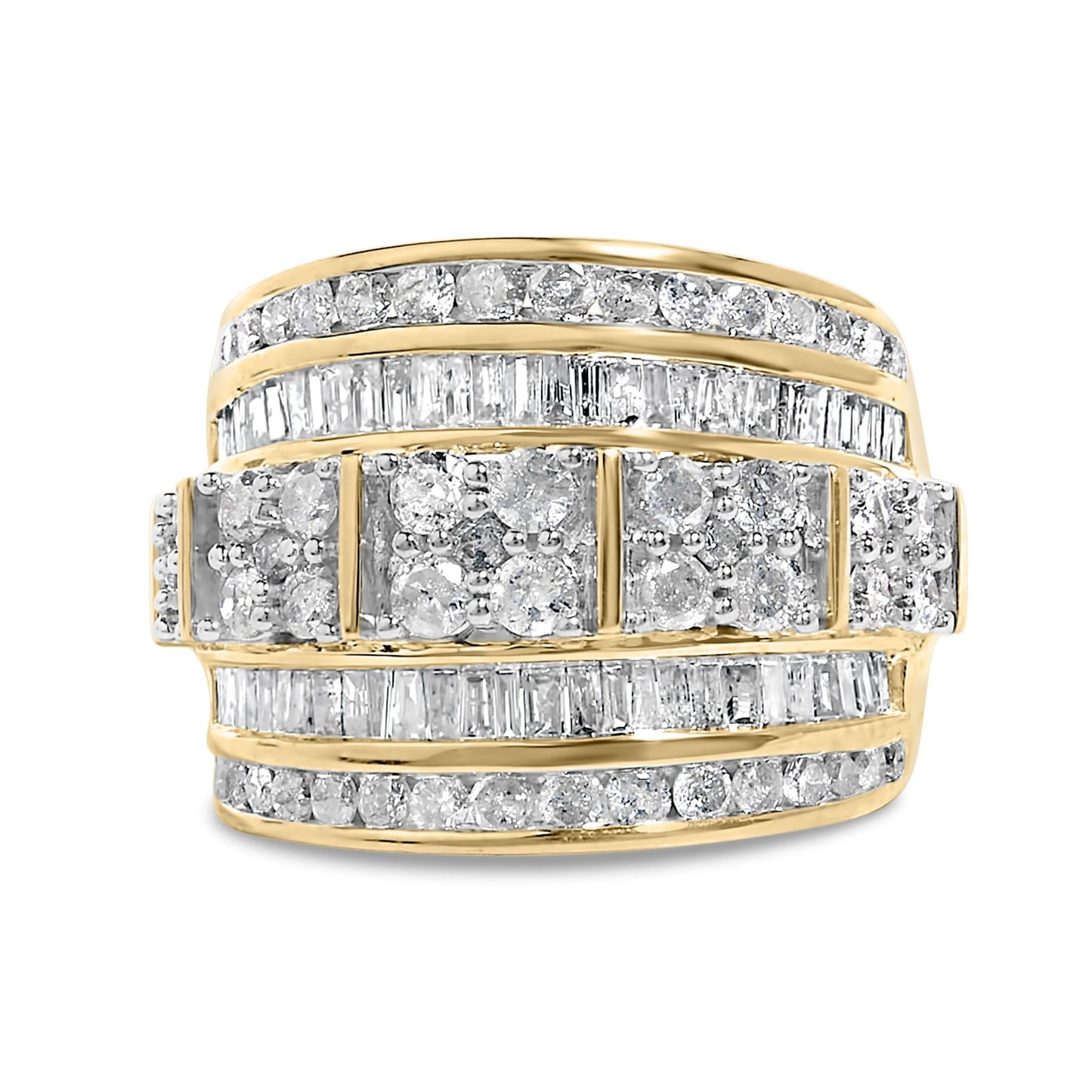 .925 Sterling Silver 2.0 Cttw Round & Baguette Cut Diamond Multi-Row Channel Set Tapered Cocktail Fashion Ring (I-J Color, I3 Clarity)-0