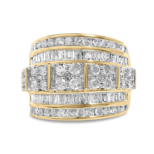 .925 Sterling Silver 2.0 Cttw Round & Baguette Cut Diamond Multi-Row Channel Set Tapered Cocktail Fashion Ring (I-J Color, I3 Clarity)-0