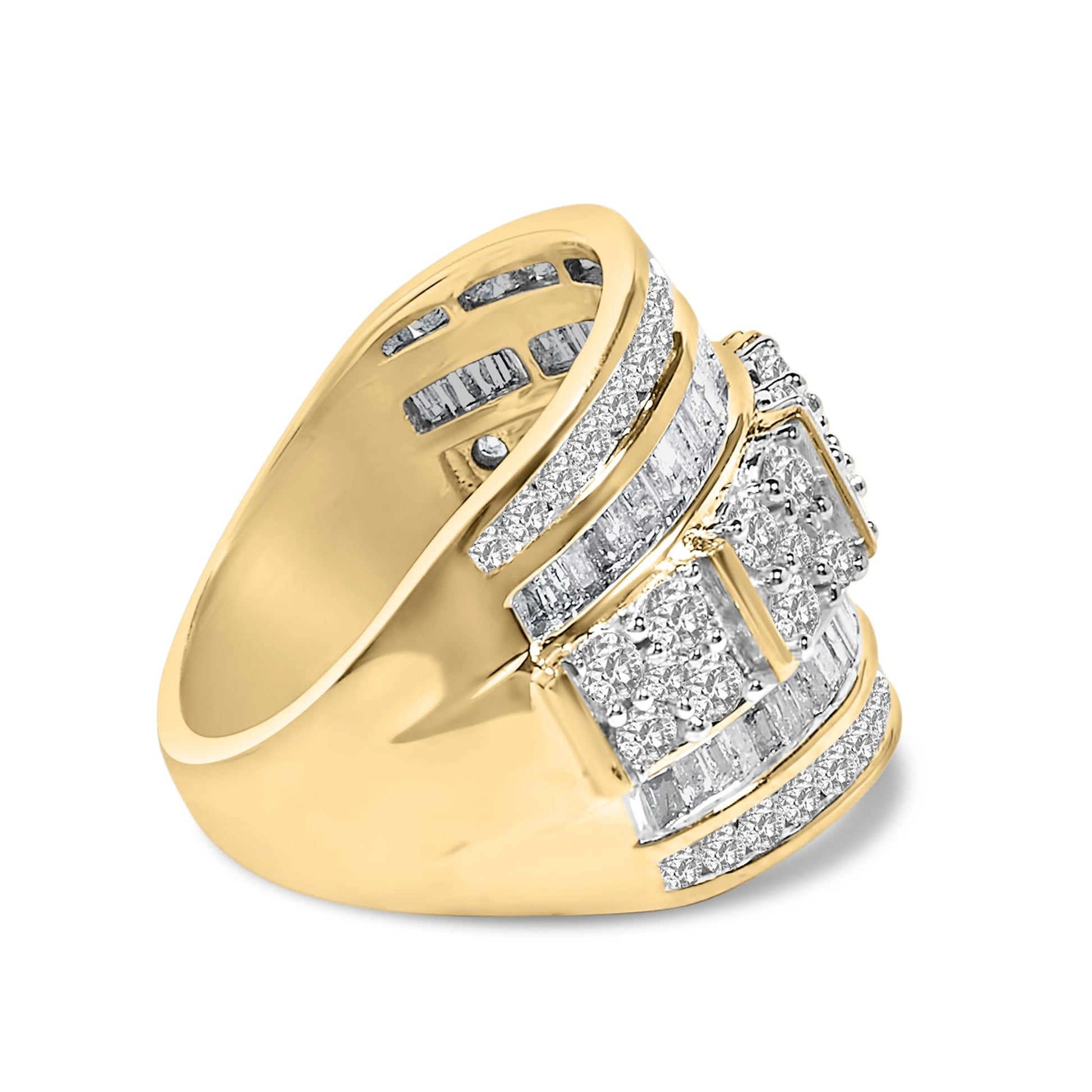 .925 Sterling Silver 2.0 Cttw Round & Baguette Cut Diamond Multi-Row Channel Set Tapered Cocktail Fashion Ring (I-J Color, I3 Clarity)-2