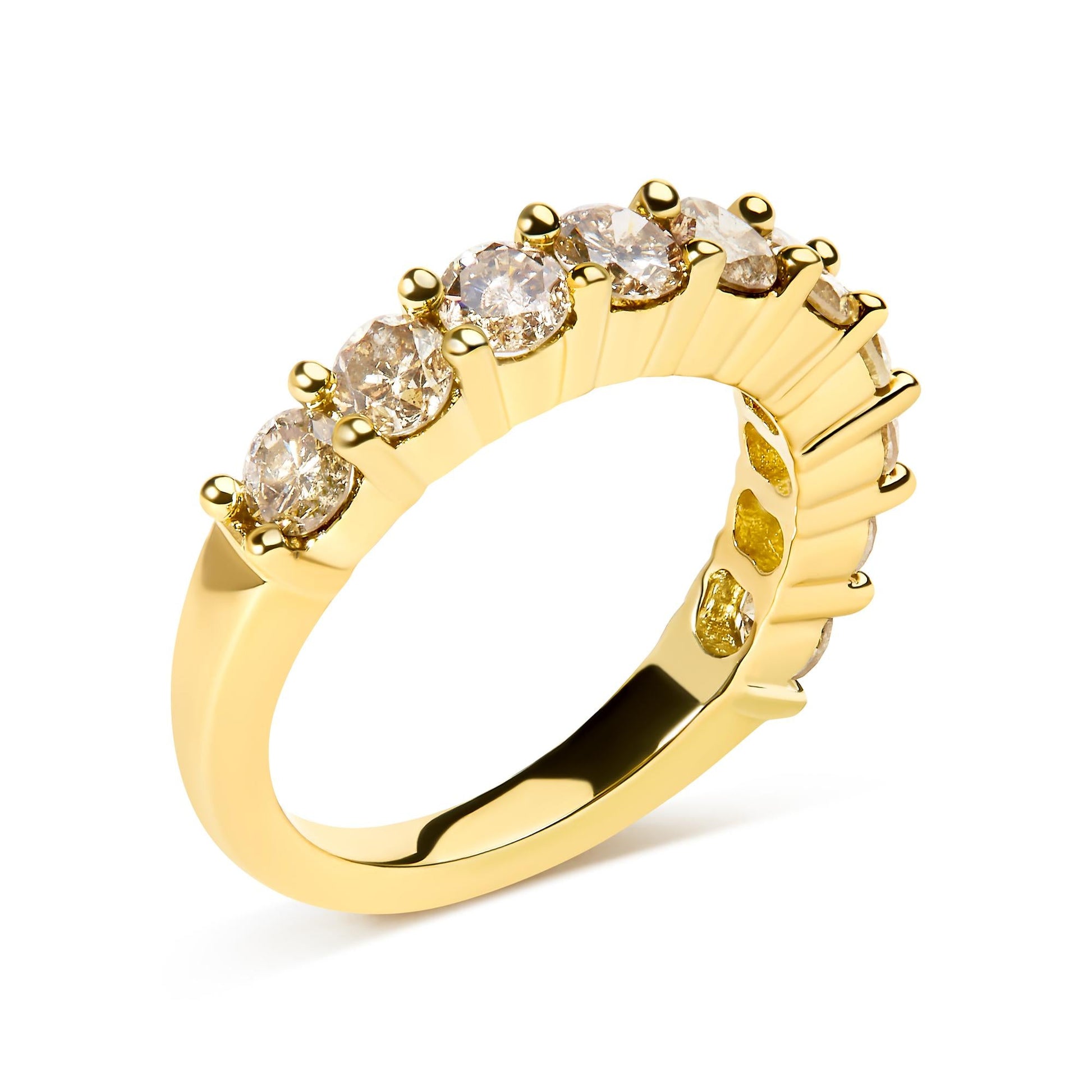 14K Yellow Gold Plated .925 Sterling Silver 2.0 Cttw Round Brilliant Cut Diamond 10 Stone Anniversary Band Ring (J-K Color, I1-I2 Clarity)-3