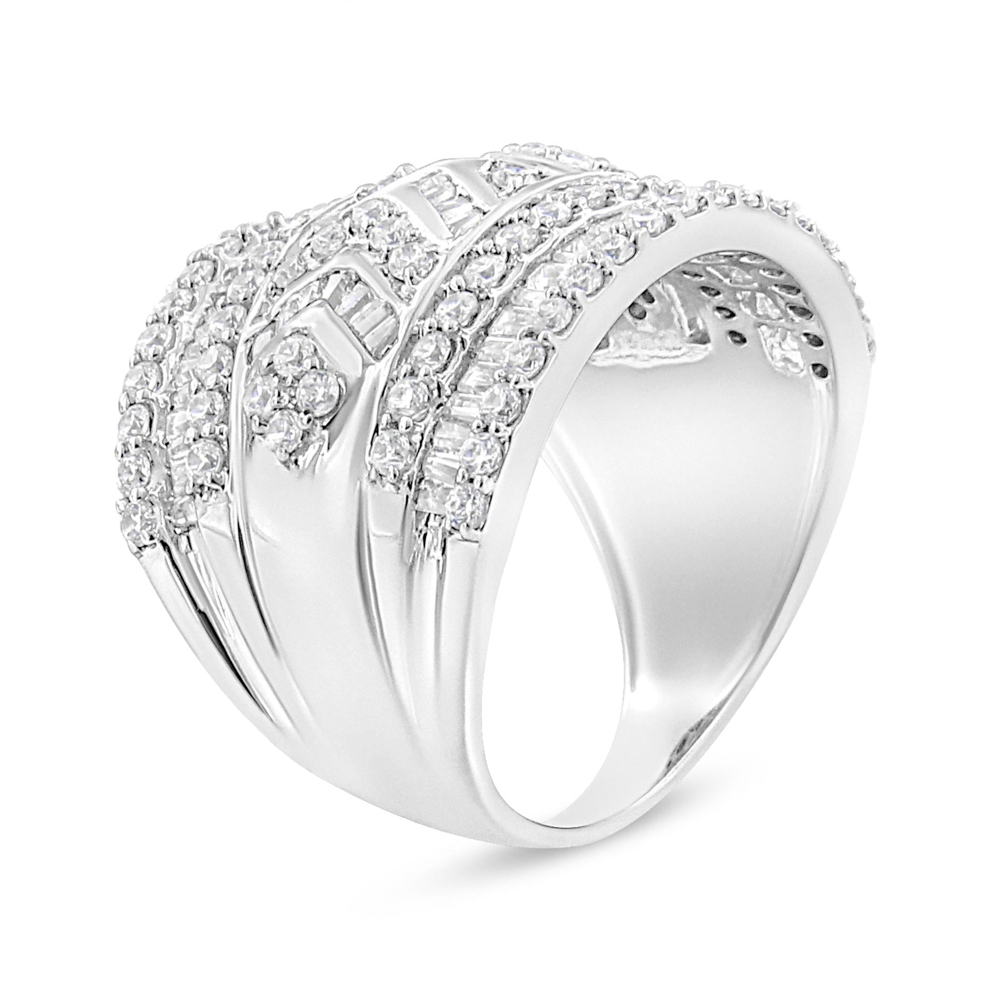 .925 Sterling Silver 2.0 Cttw Diamond Edge Multi-Row Ring Band ( J-K Color, I3 Clarity)-3