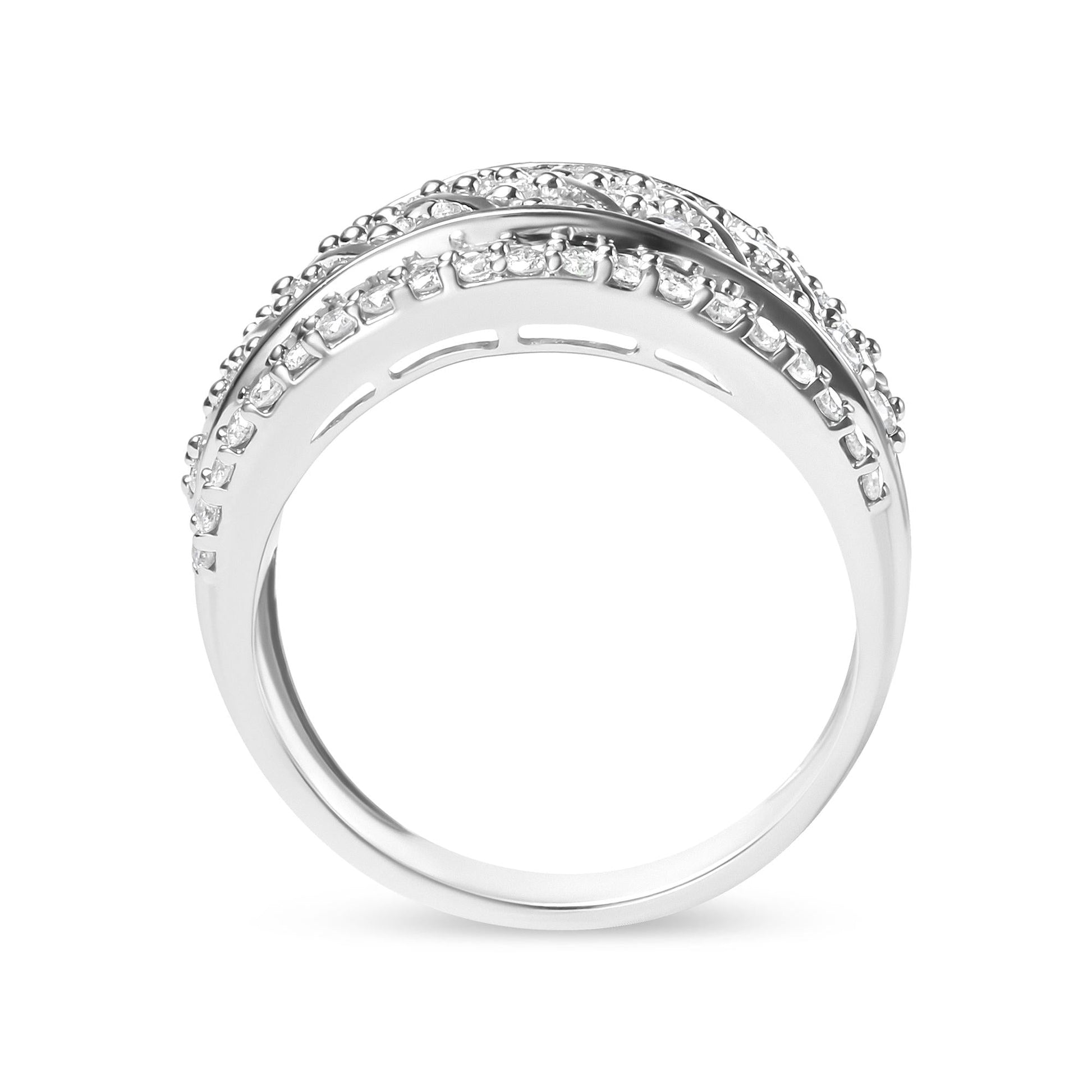 .925 Sterling Silver 2.00 Cttw Diamond Fashion Multi Row Cocktail Ring (H-I Color, I2-I3 Clarity)-3