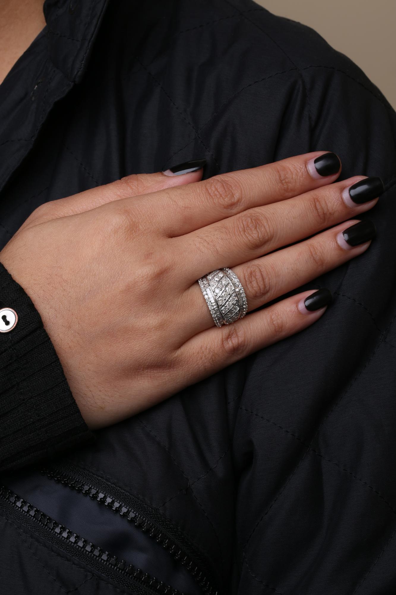 .925 Sterling Silver 2.00 Cttw Diamond Fashion Multi Row Cocktail Ring (H-I Color, I2-I3 Clarity)-2
