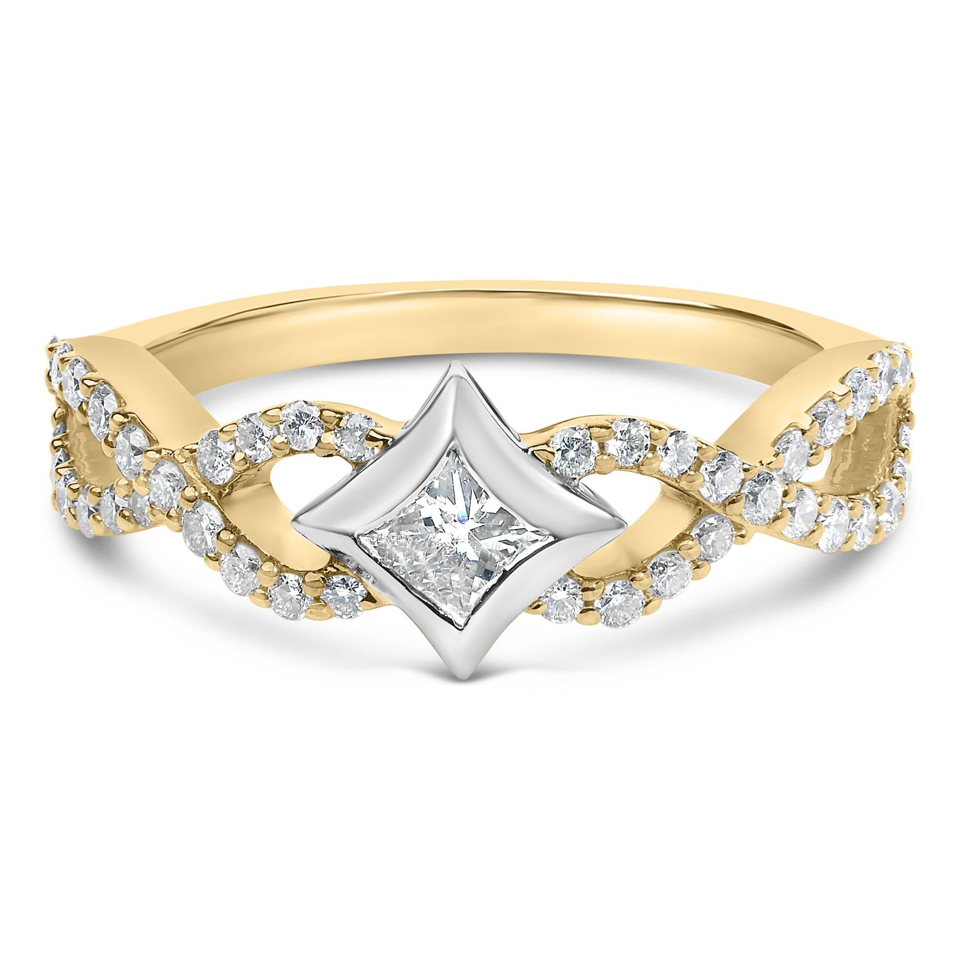 10K Two Tone Color 5/8 Cttw Diamond Kite and Twist Shank Ring (H-I Color,SI2-I1 Clarity)-0