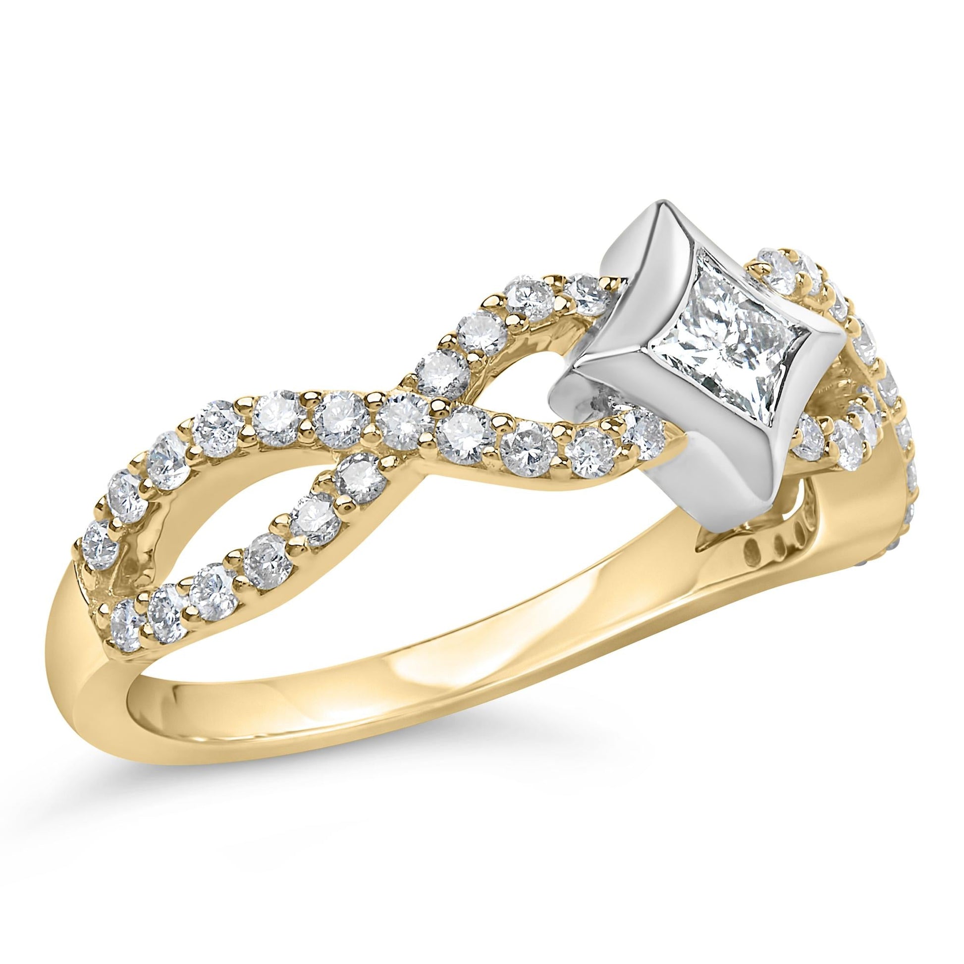 10K Two Tone Color 5/8 Cttw Diamond Kite and Twist Shank Ring (H-I Color,SI2-I1 Clarity)-3