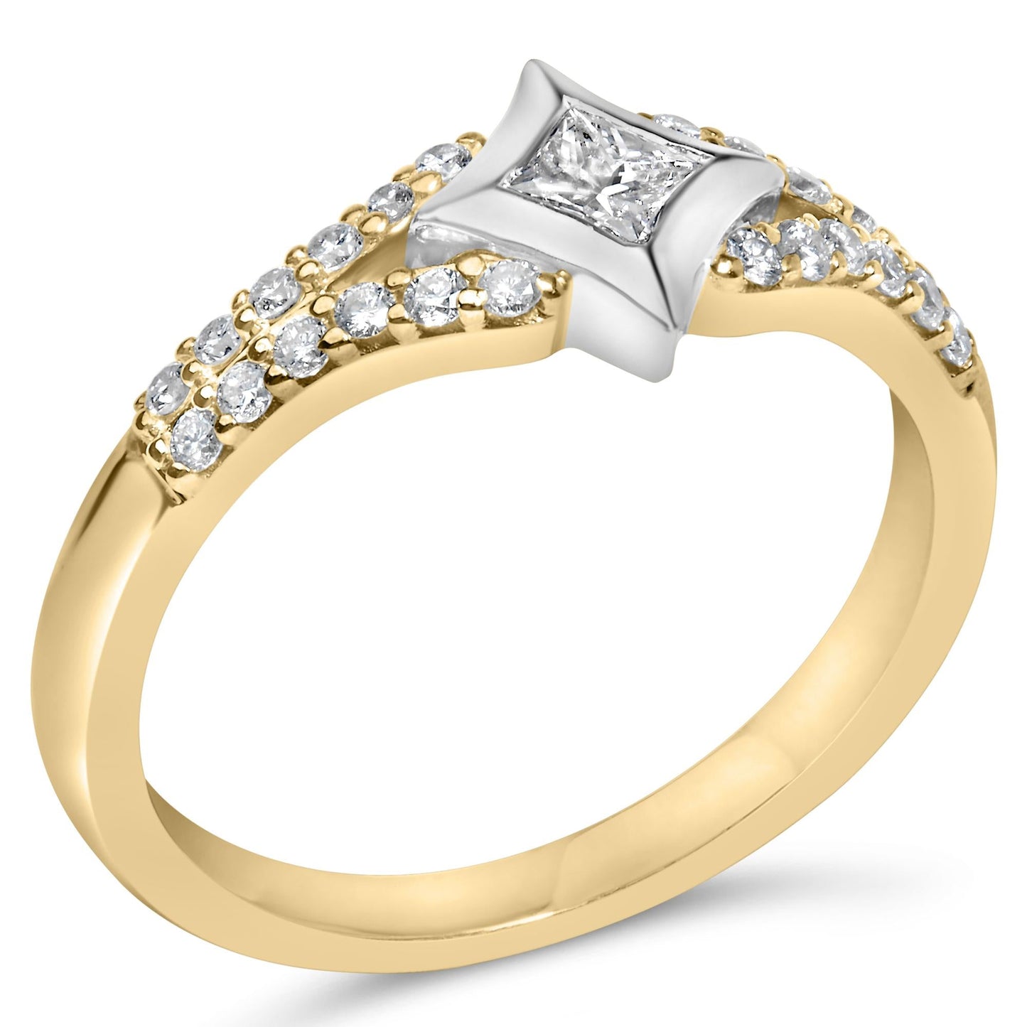 10K Two Tone Color 1/2 Cttw Diamond Kite and Split Shank Ring (H-I Color,SI2-I1 Clarity)-3